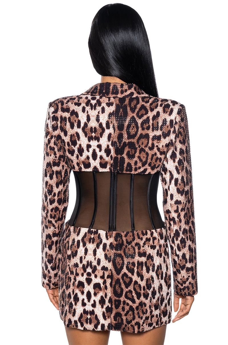 ADVENTUROUS CHEETAH CORSET BLAZER WITH RHINESTONES