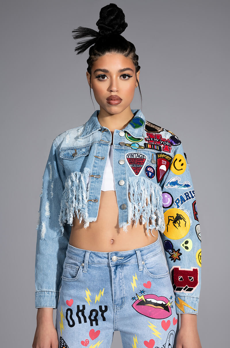 ULTRA CROP DENIM JACKET WITH PATCHES