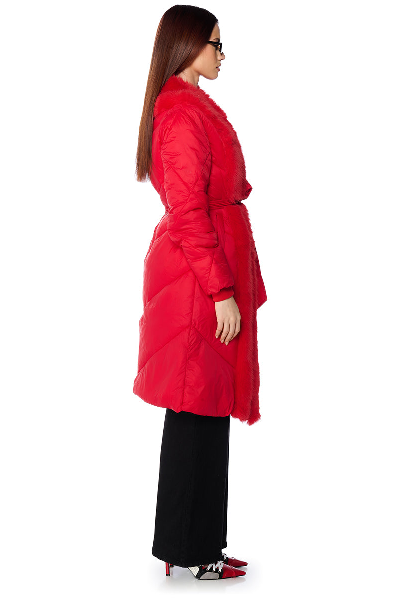 BABBS PUFFER COAT WITH FAUX FUR TRIM IN RED