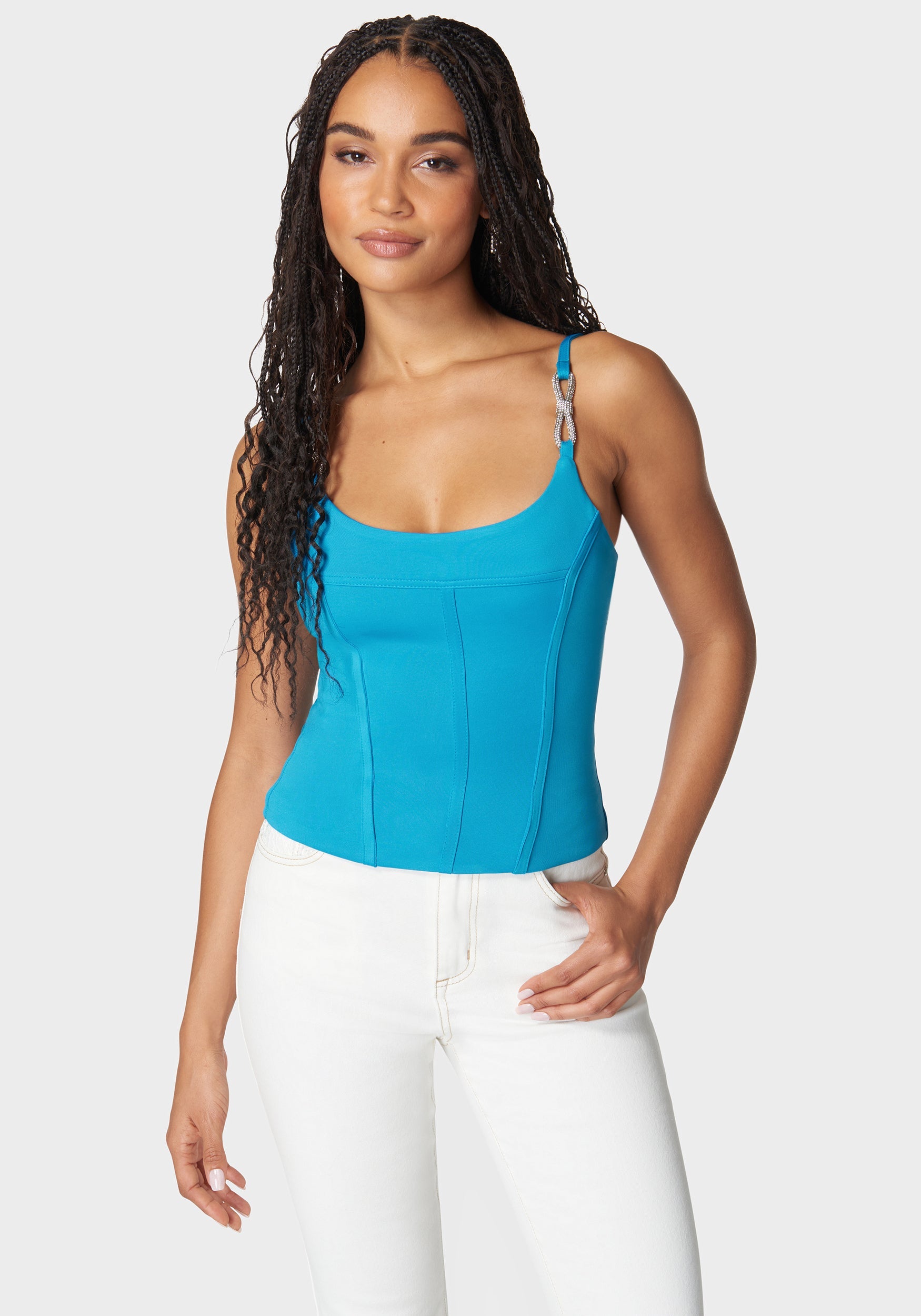 Scoop Neck Jewel Strap Bustier Knit Top