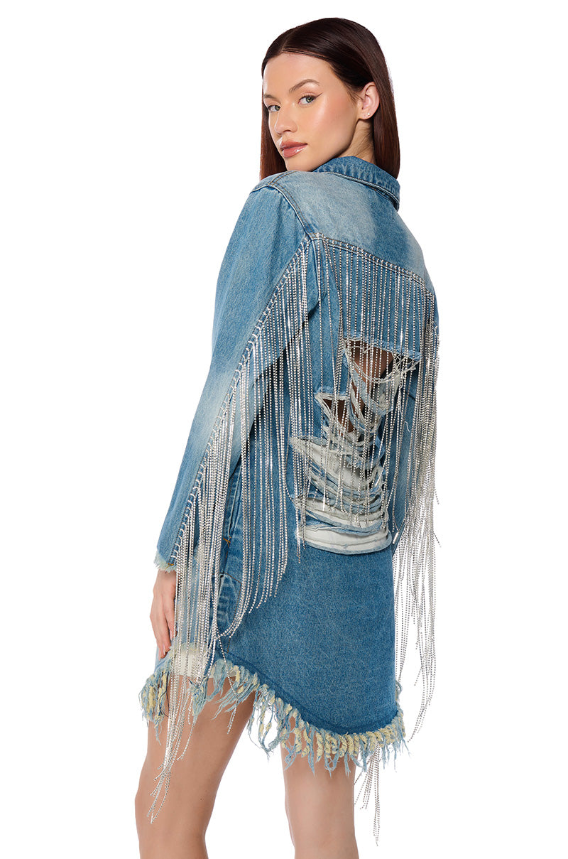 DOLLYS SIS RHINESTONE LONG DENIM JACKET