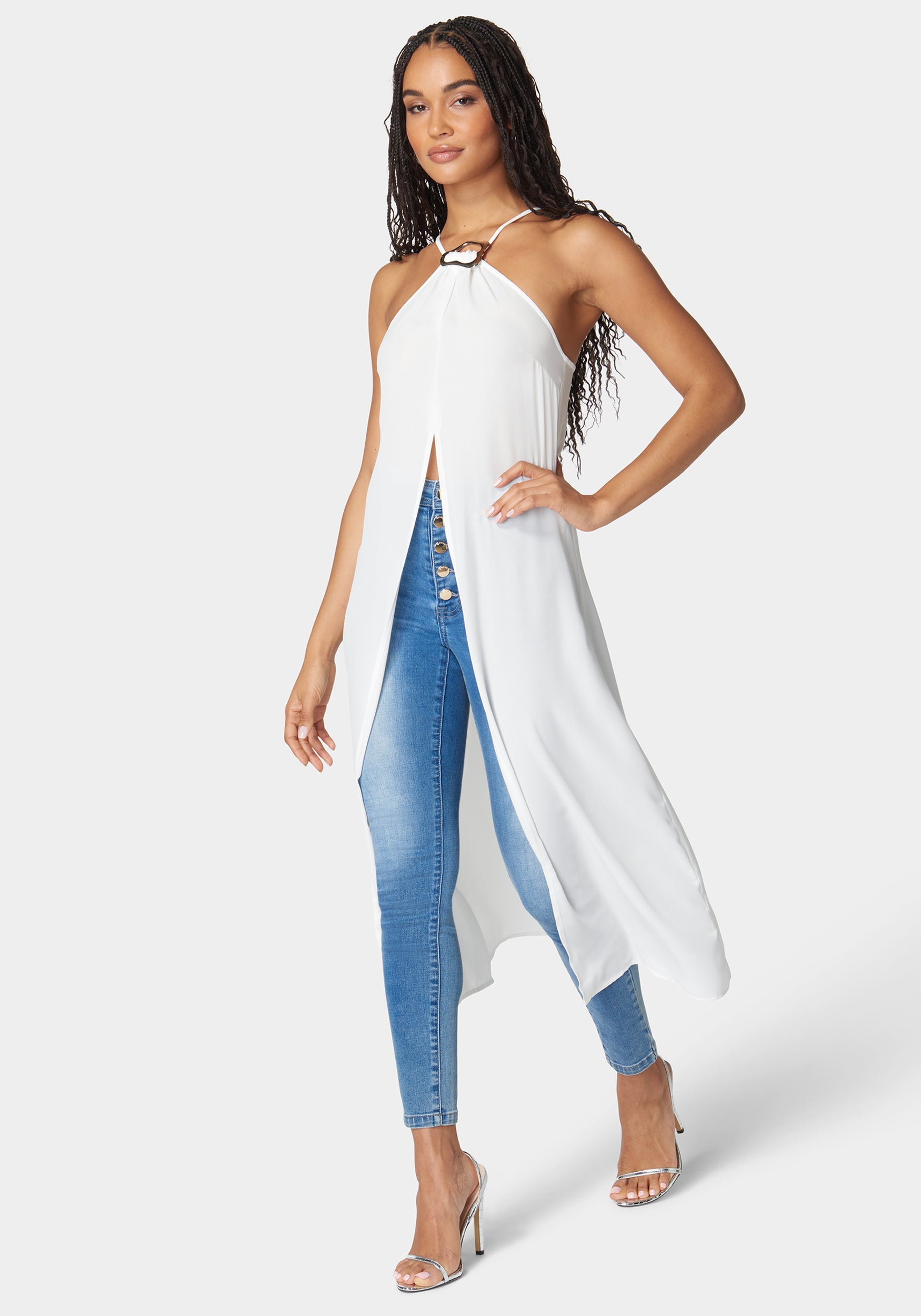 Neck Trim Slit Front Halter Top