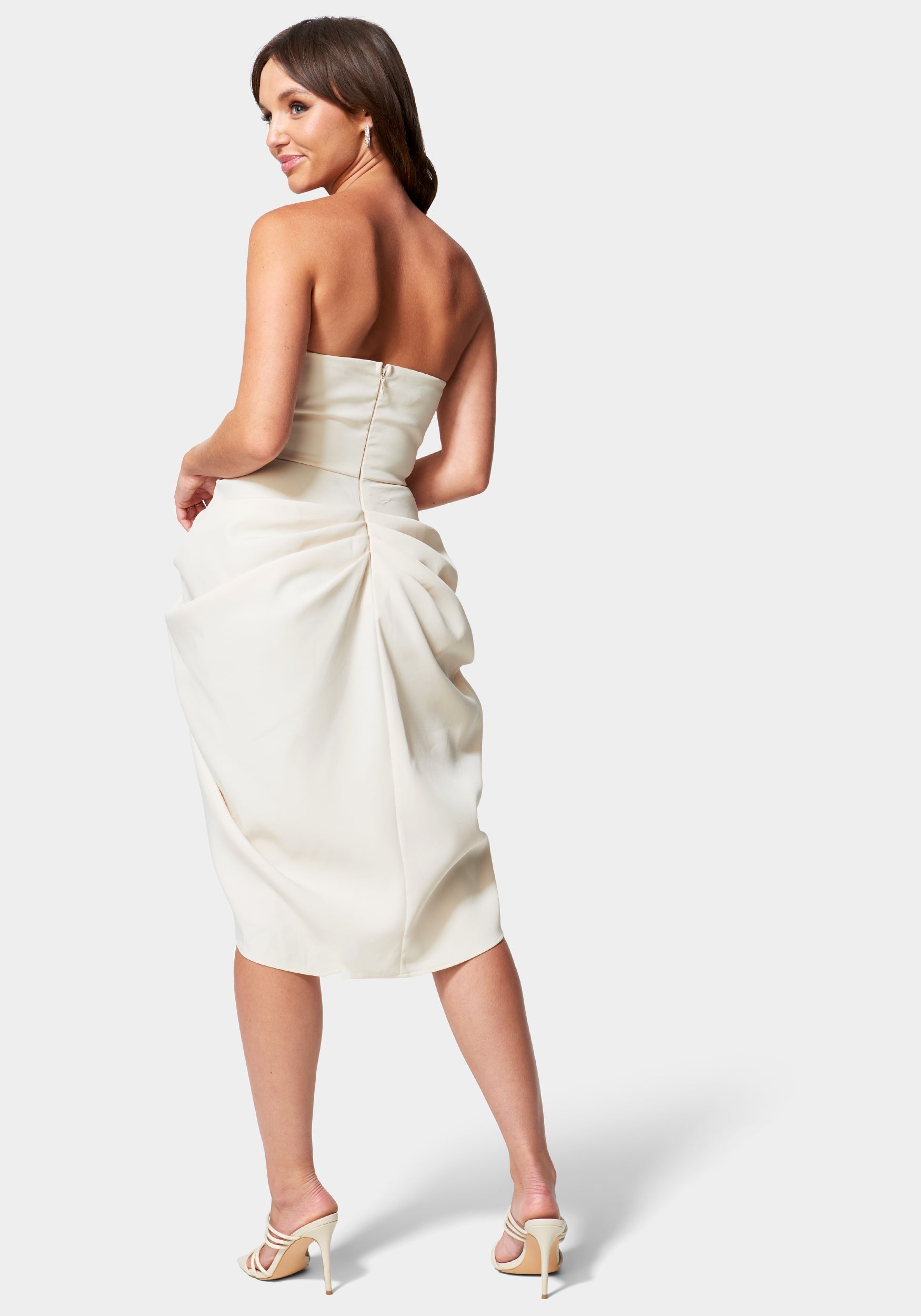 Strapless Gathered Waist Midi Dress