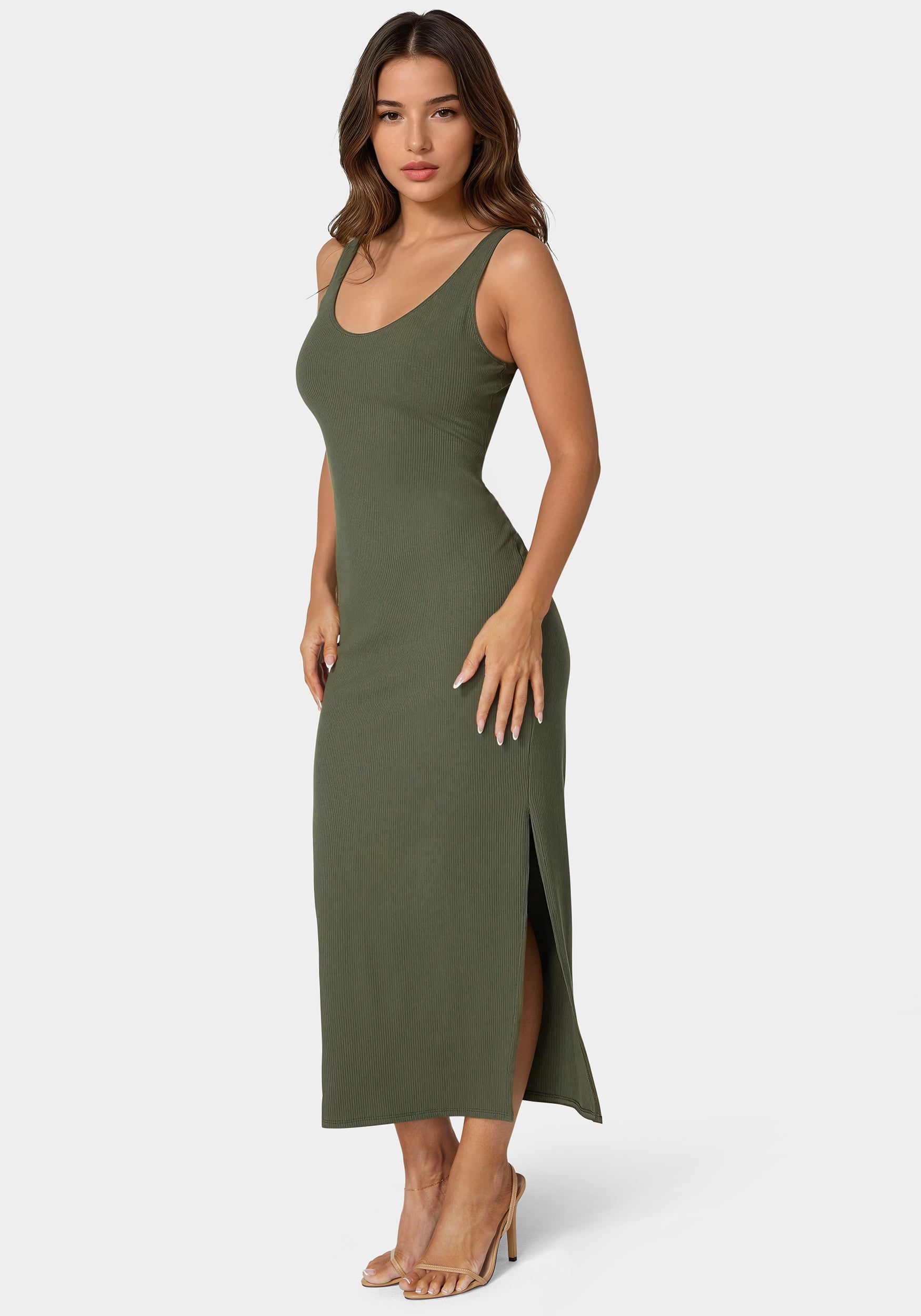 V Neck Rib Tank Maxi Dress