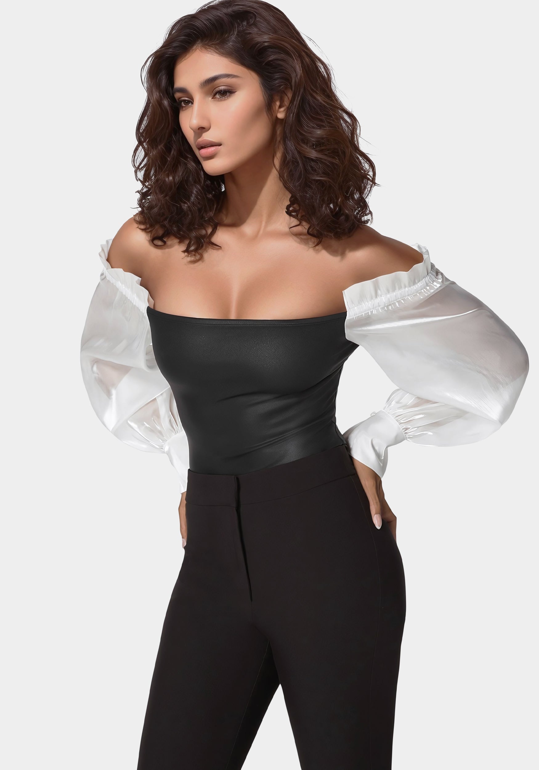 Liquid Chiffon Sleeve Coated Knit Bodysuit