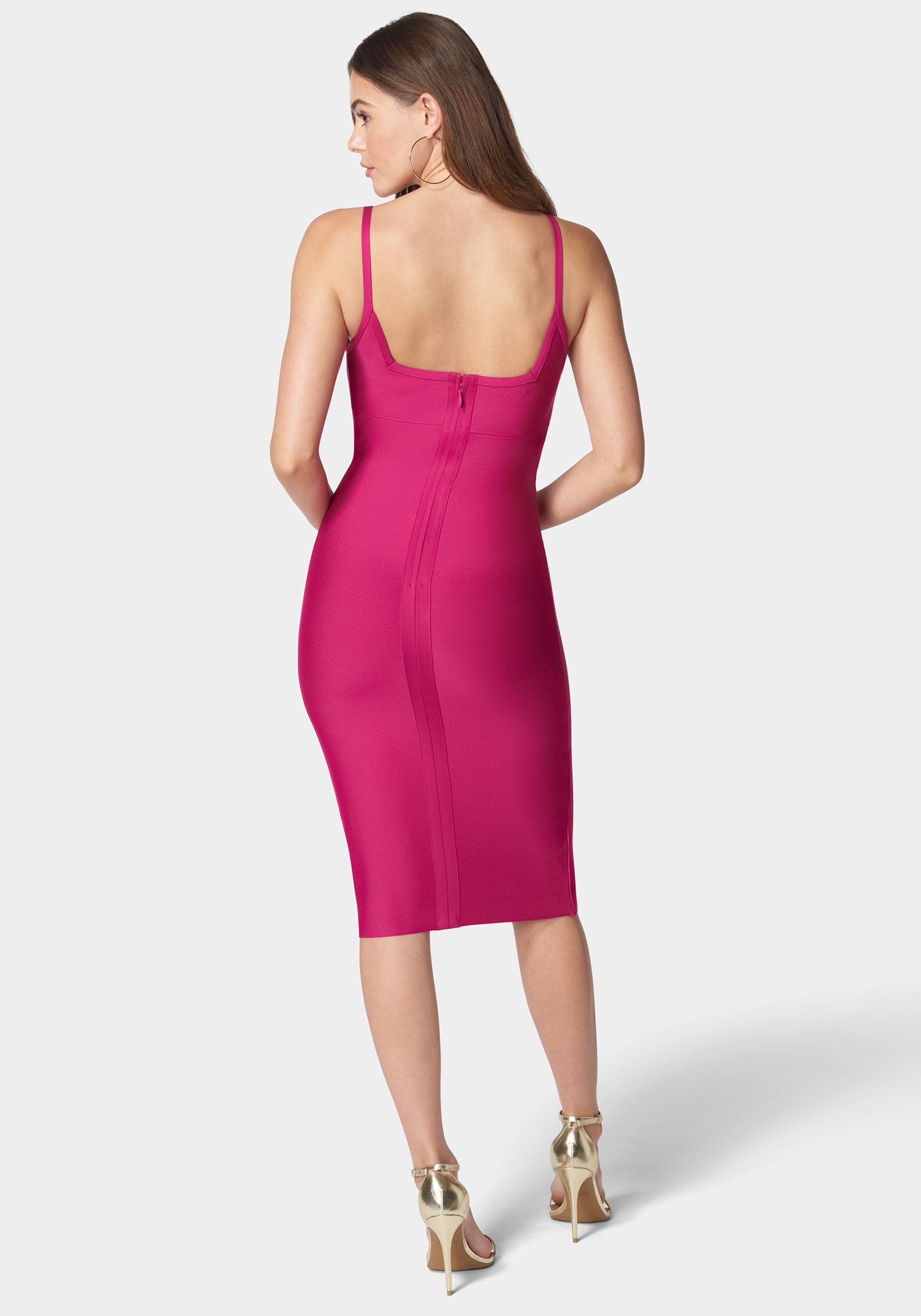 Smooth Bandage Square Neck Midi Dress