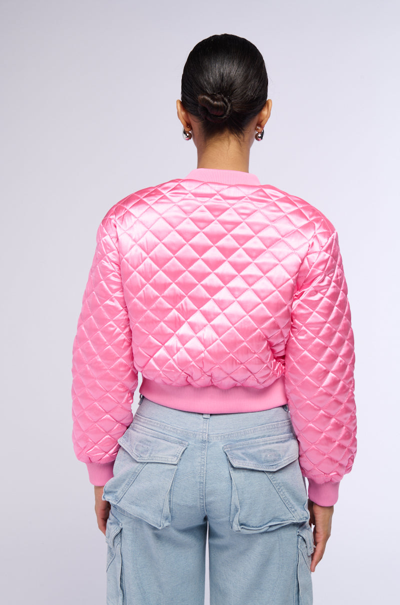 PINK QUILTED SPRING BOMBER