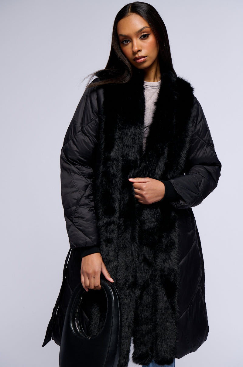 BABBS PUFFER COAT WITH FAUX FUR TRIM IN BLACK