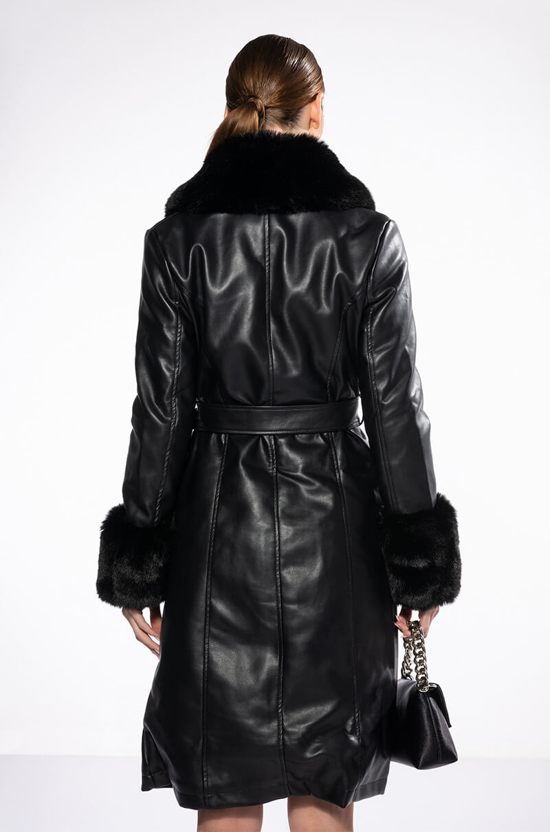 AZALEA WANG MARBOLO PU TRENCH WITH FAUX FUR TRIM