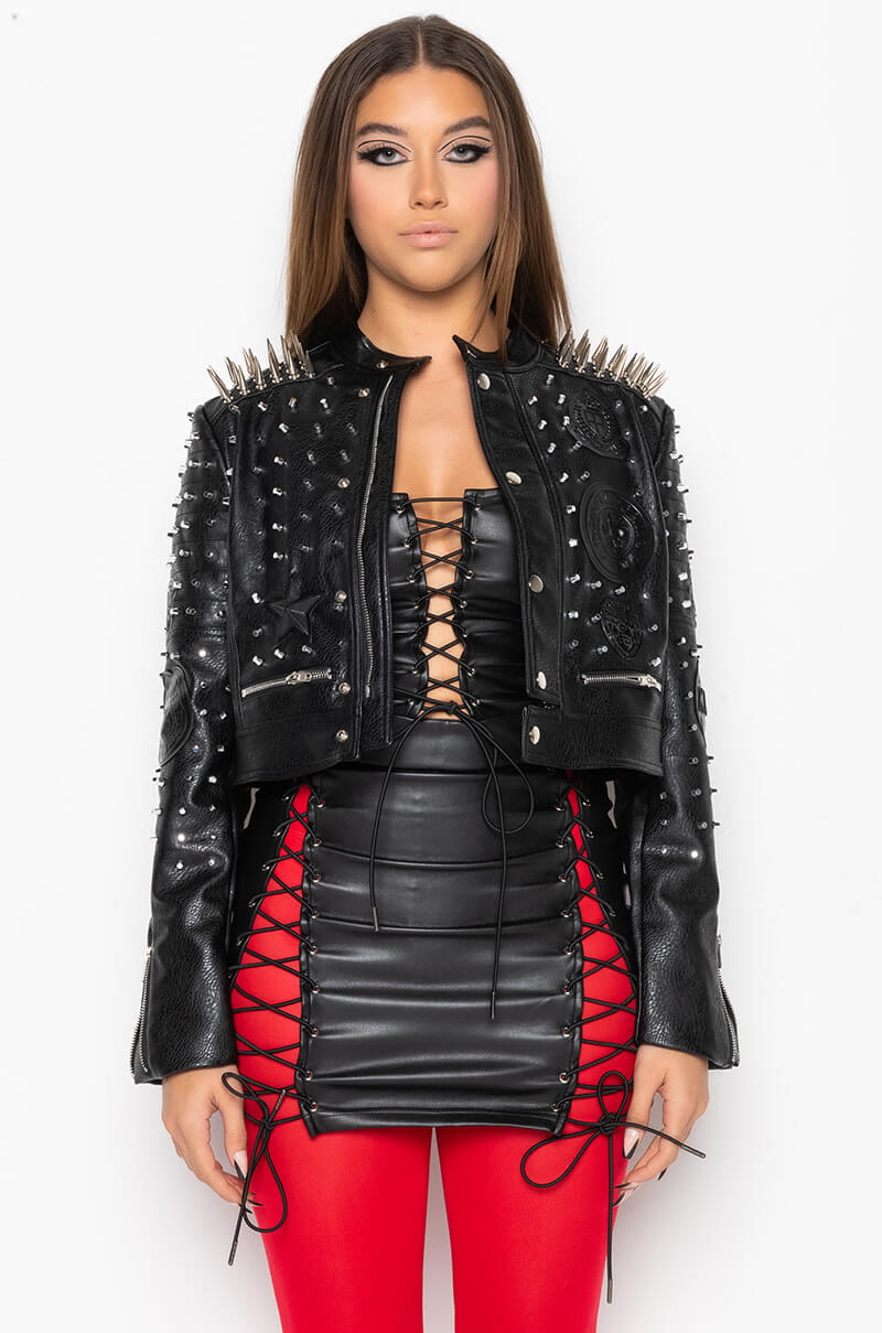 AZALEA WANG BREAK YOUR HEART RUN IT STUD MOTO JACKET