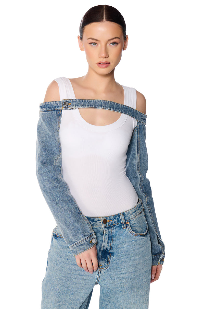 JUST THE SLEEVES DENIM BOLERO JACKET