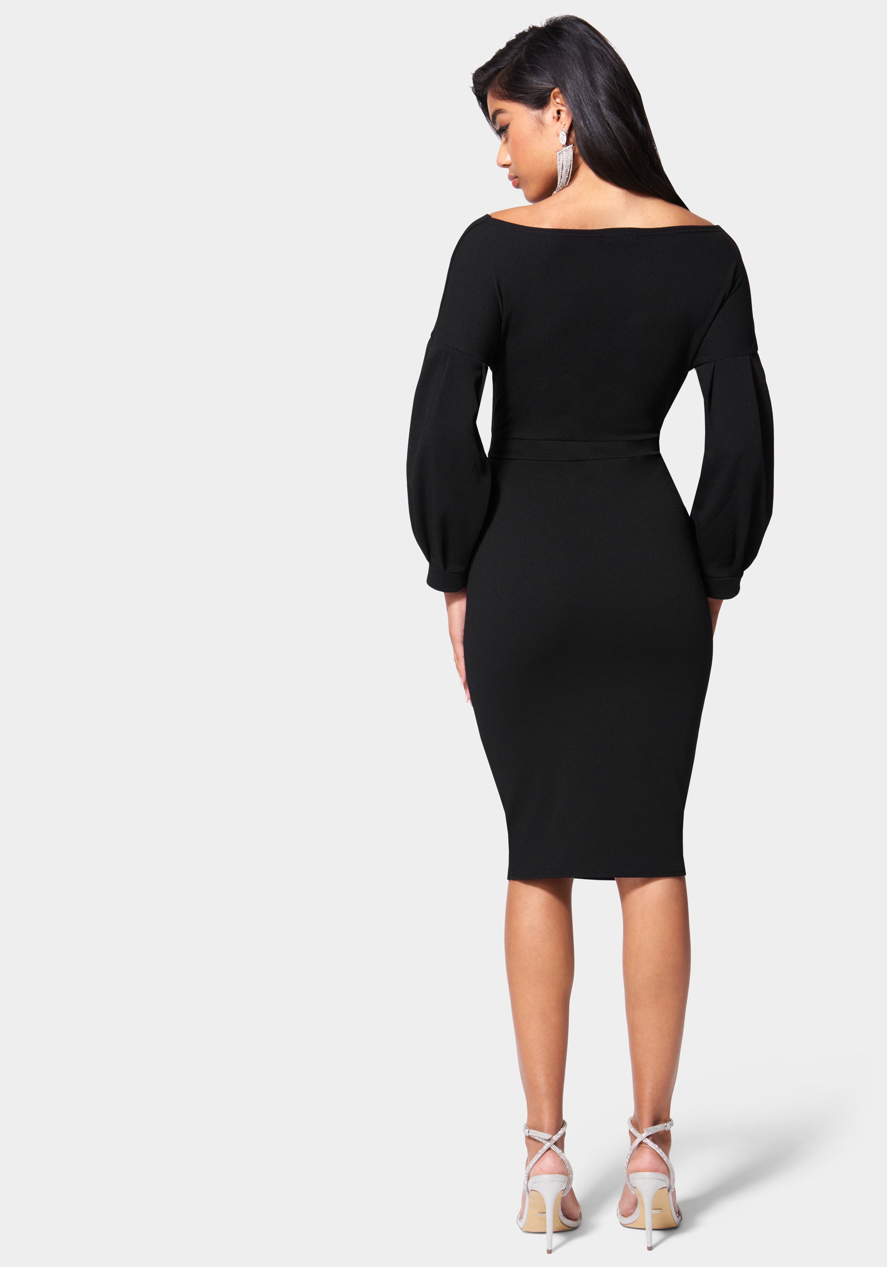 Off Shoulder Puff Sleeve Pencil Dress