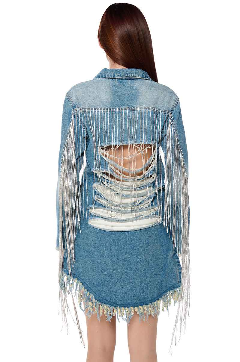 DOLLYS SIS RHINESTONE LONG DENIM JACKET