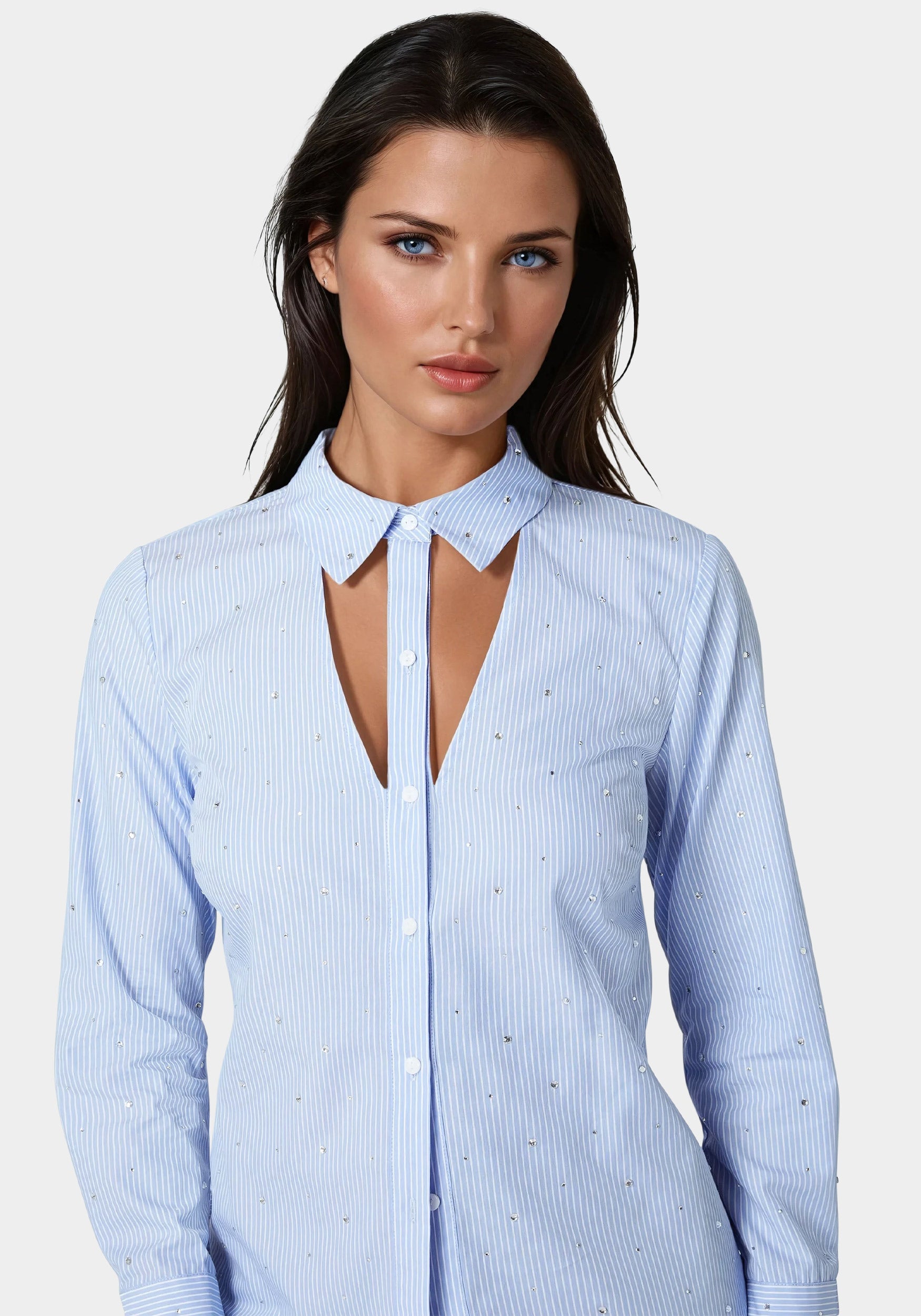 Cut out Rhinestone Poplin Blouse