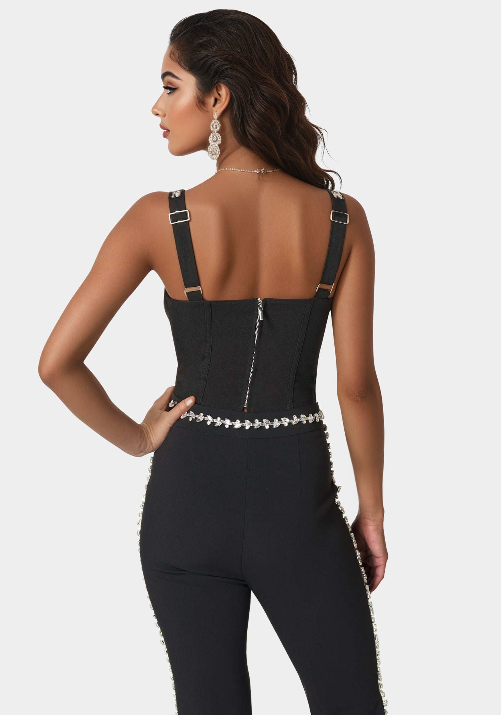 Rhinestone Detail Woven Twill Corset