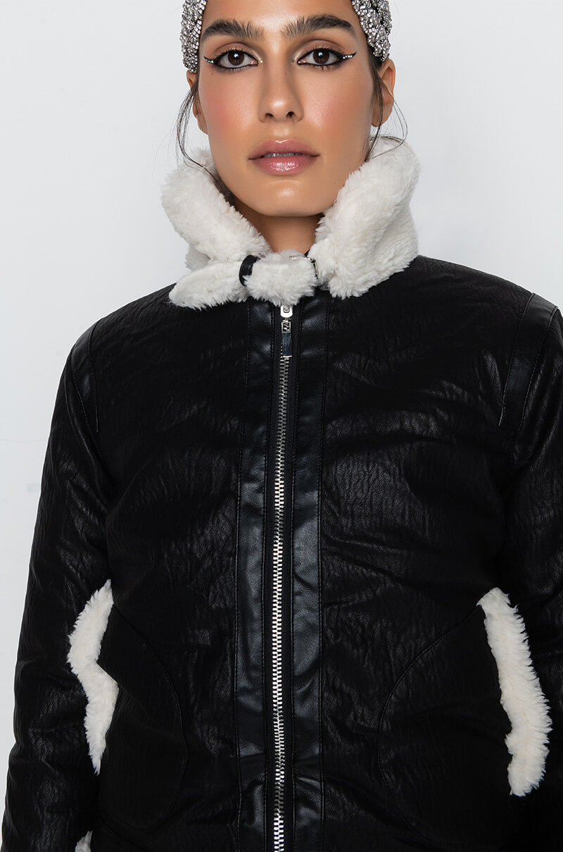 FLASH SHERPA PLEATHER BOMBER COAT