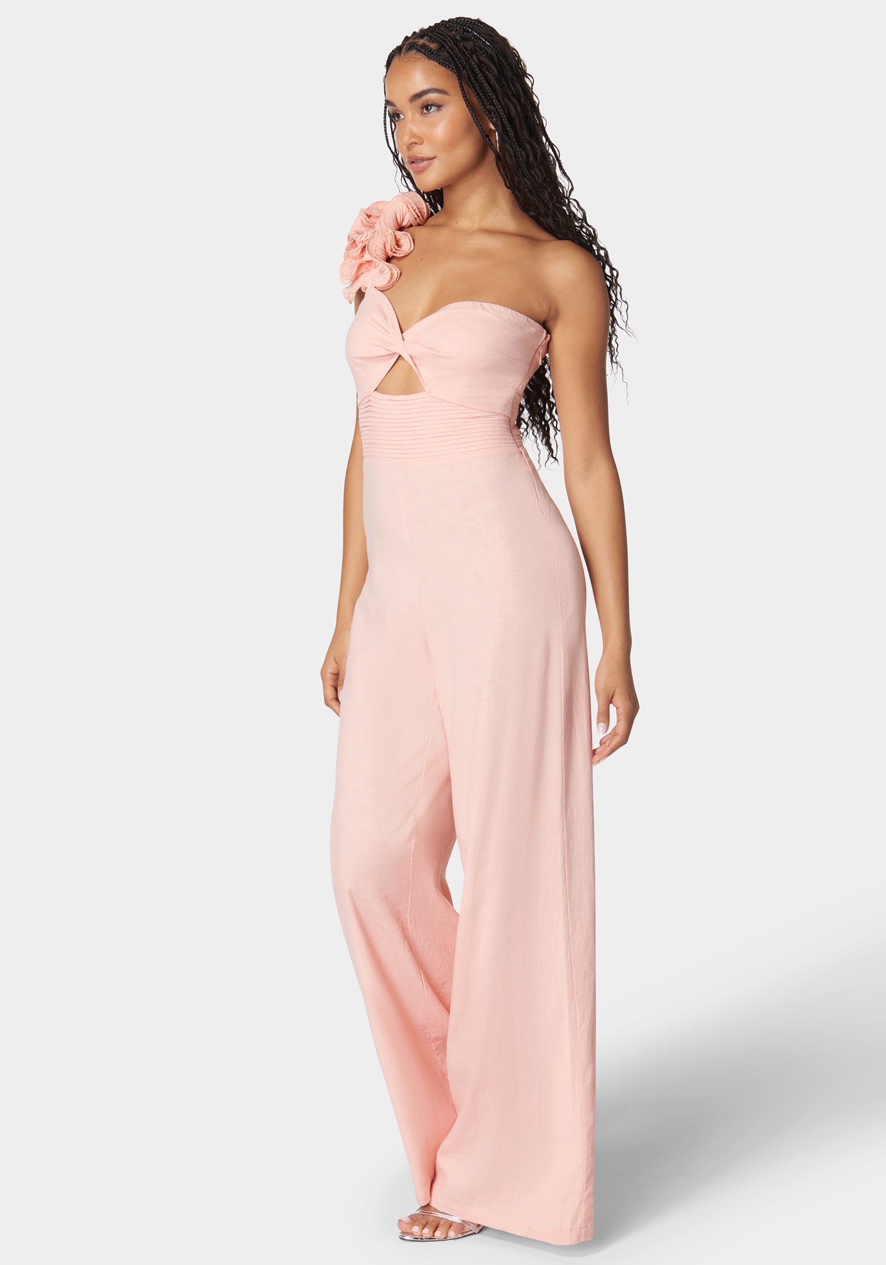 Ruffle Shoulder Detail Full Wide Leg Jumpsuit