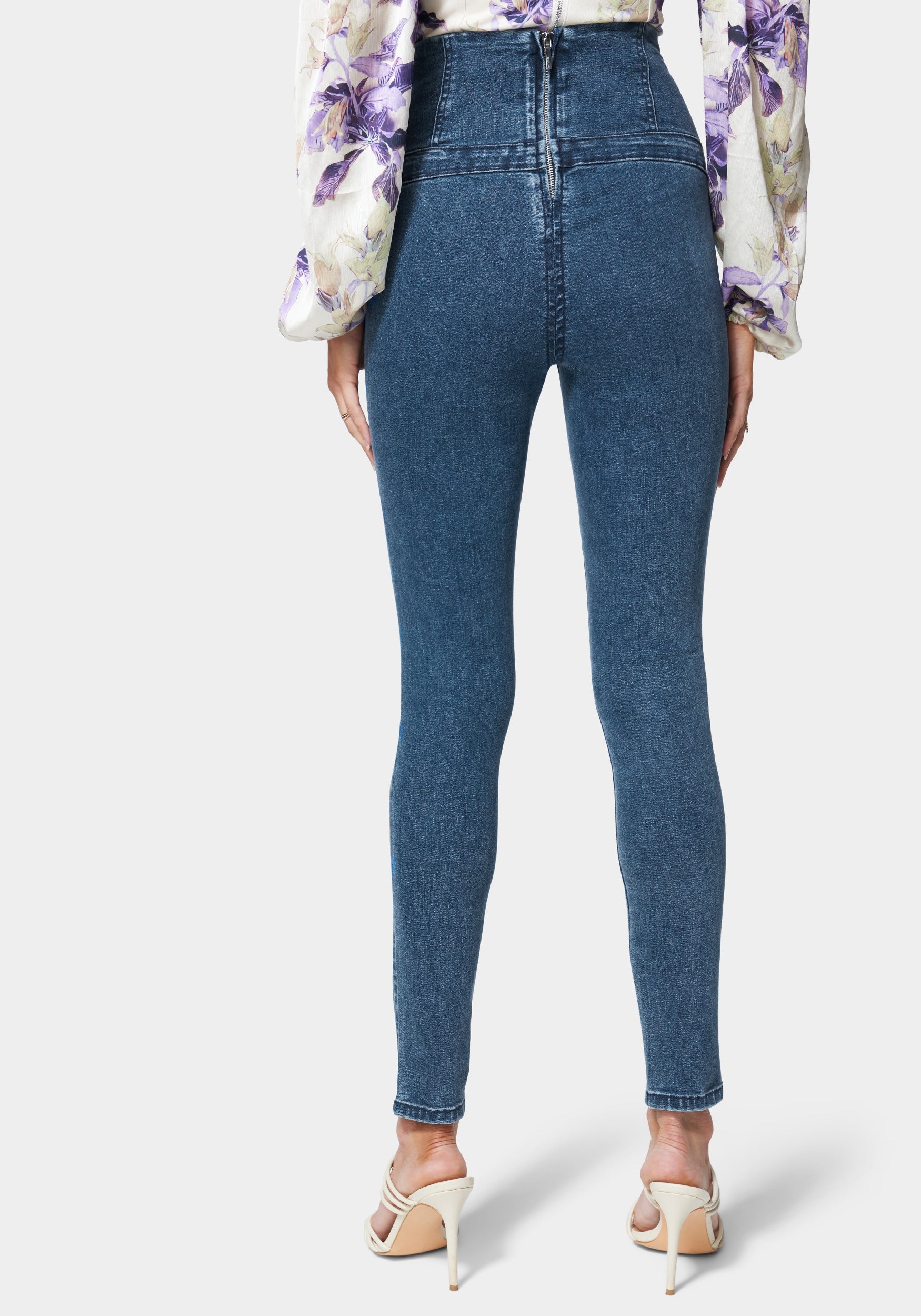 High Waisted Button Detail Skinny Jeans