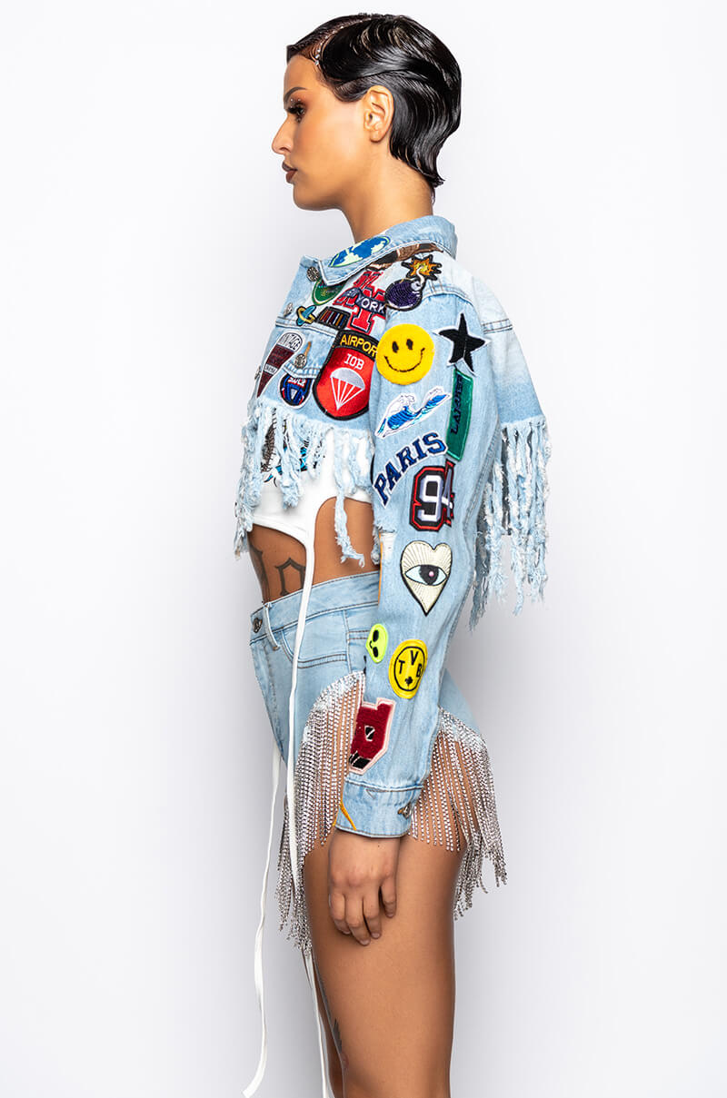 ULTRA CROP DENIM JACKET WITH PATCHES