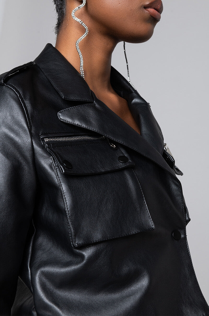 AZALEA WANG UTILITY PLEATHER JACKET