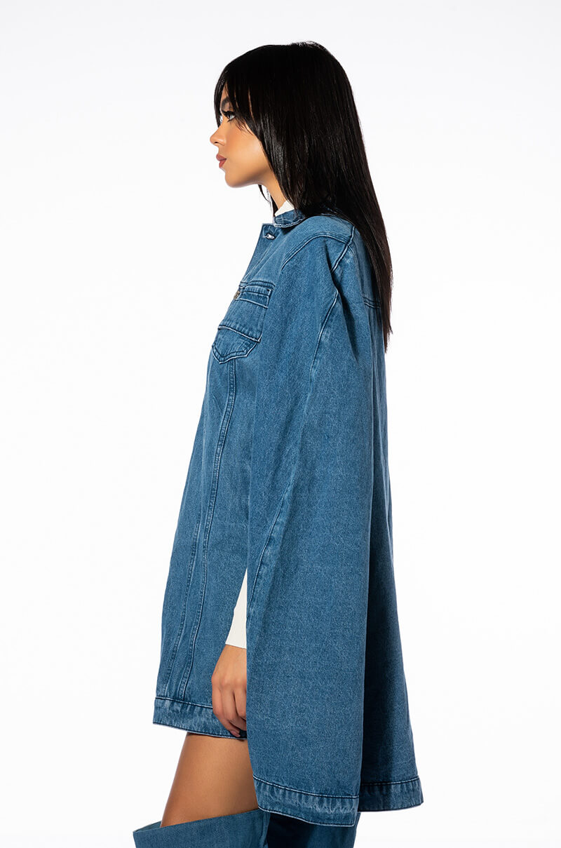 DON'T TALK LOUD DENIM TRENCH PONCHO