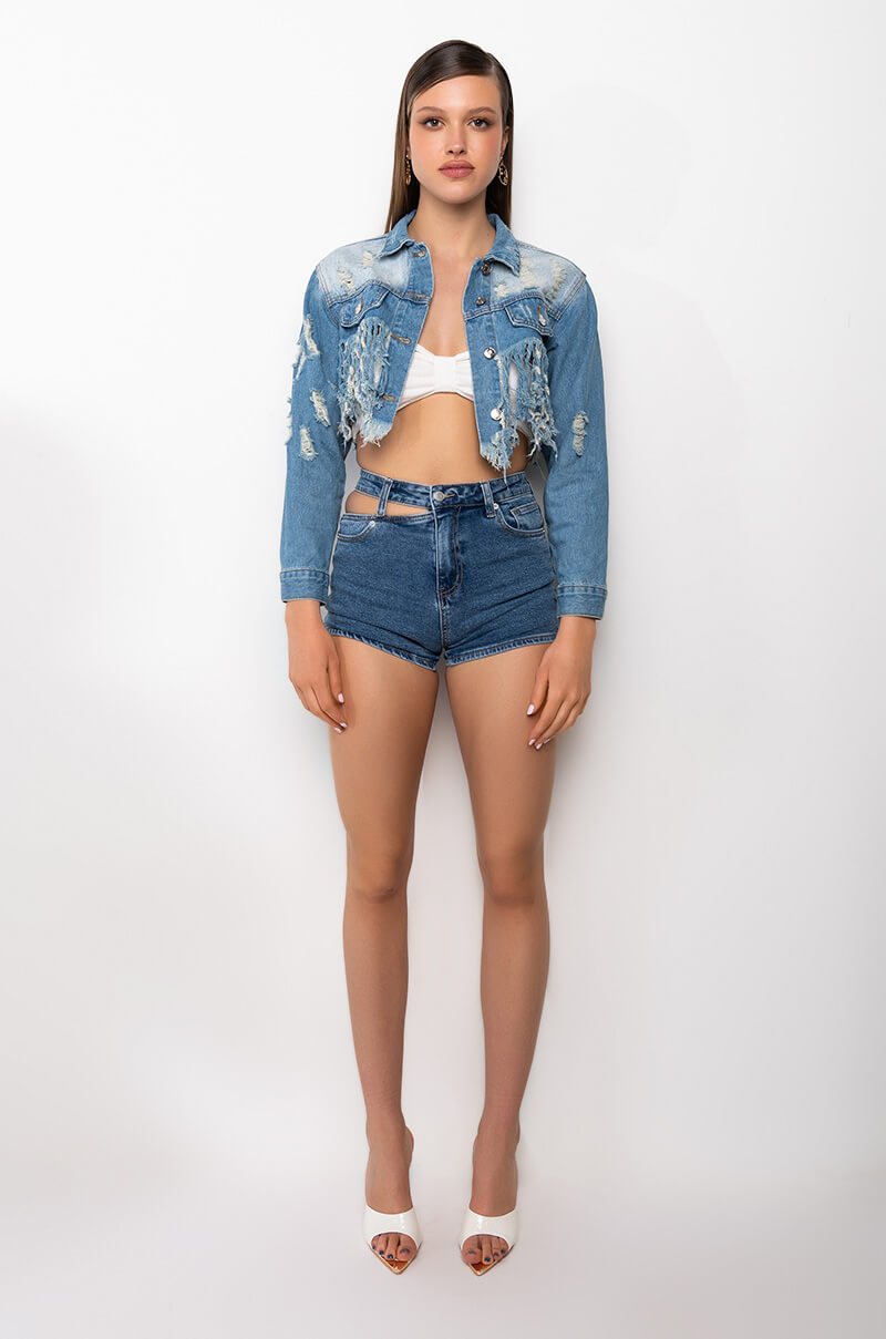 LIFE IS GOOD DISTRESSED CROP DENIM JACKET