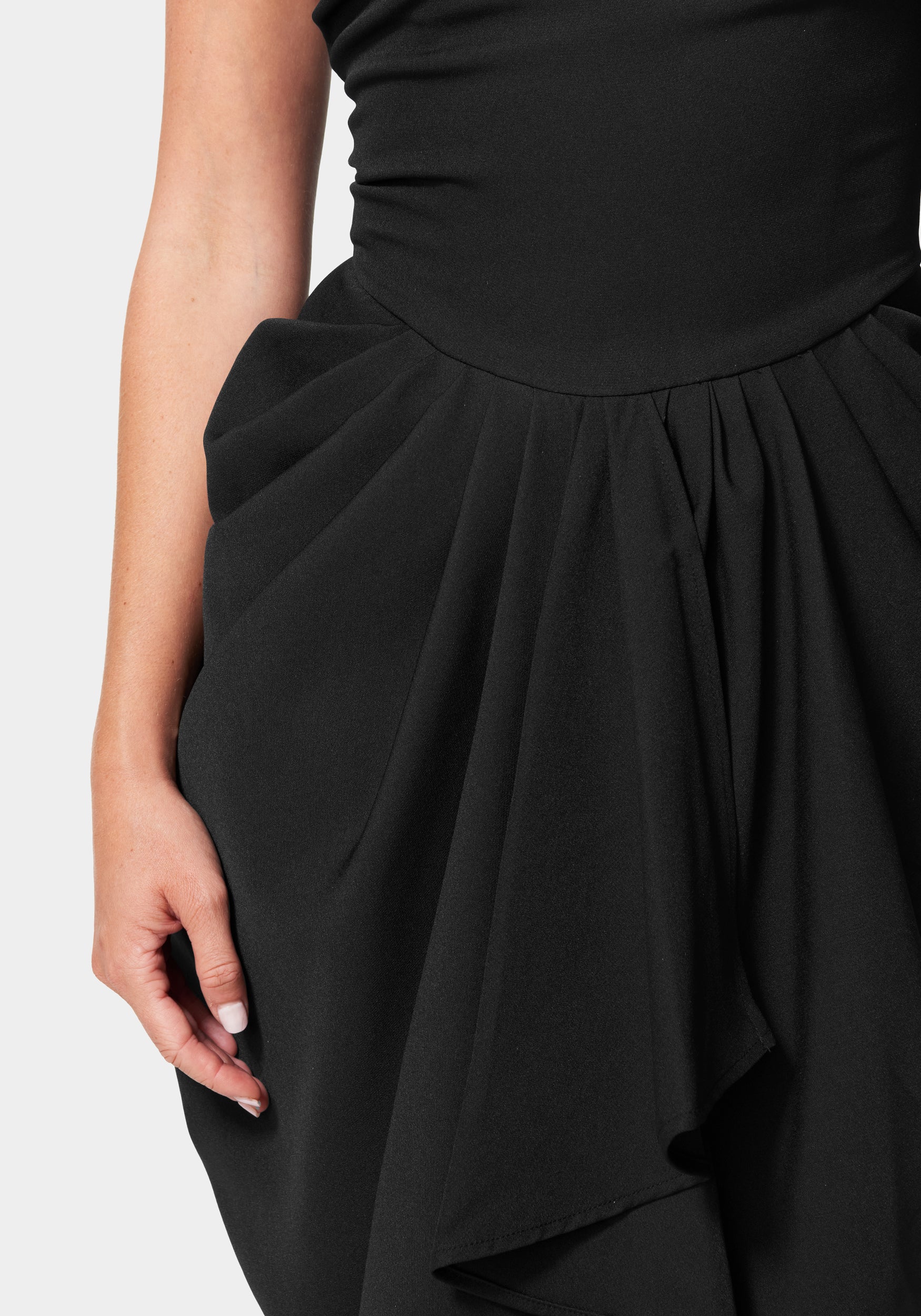 Strapless Gathered Waist Midi Dress