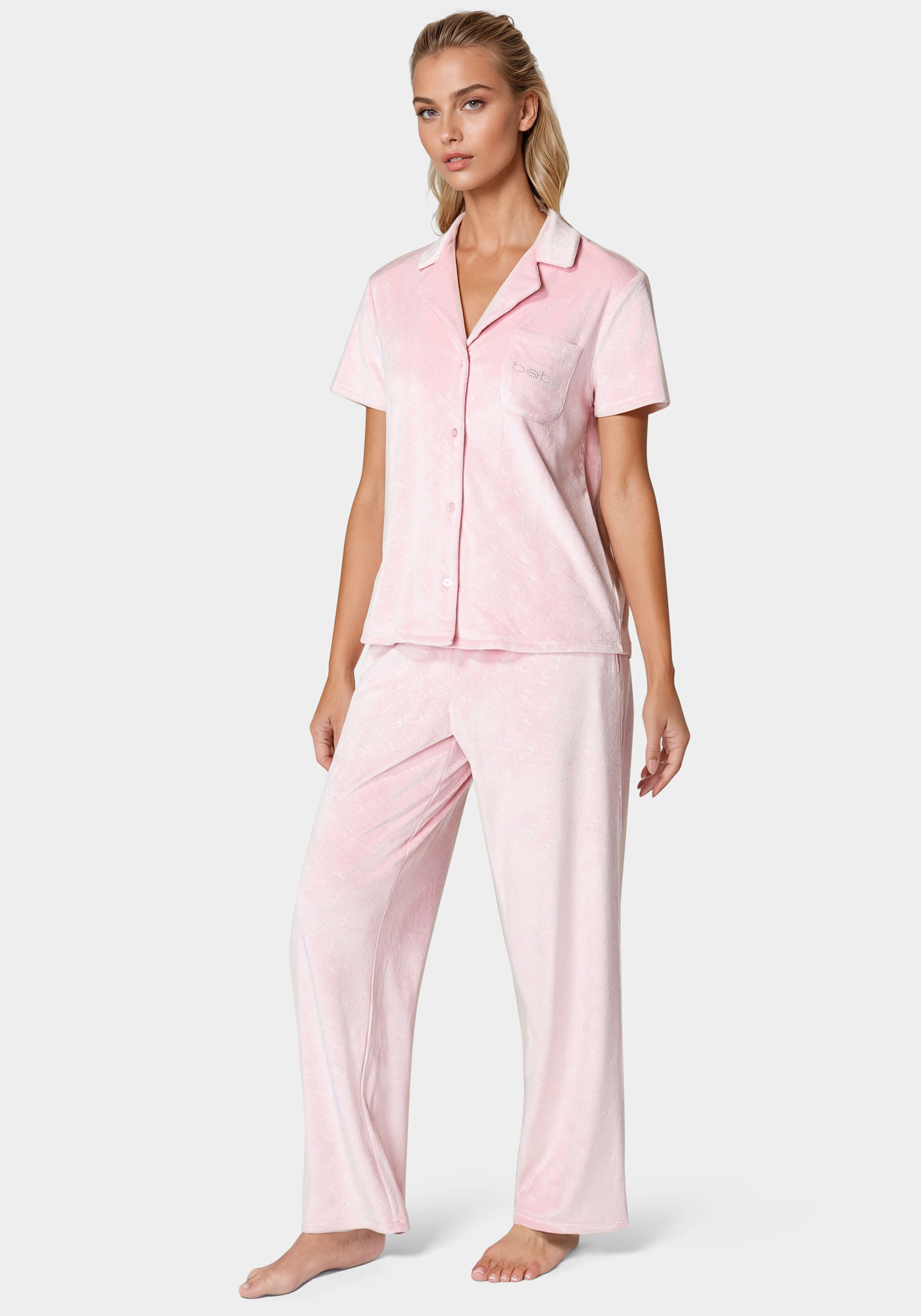 Short Sleeve Notch Collar Pant Set