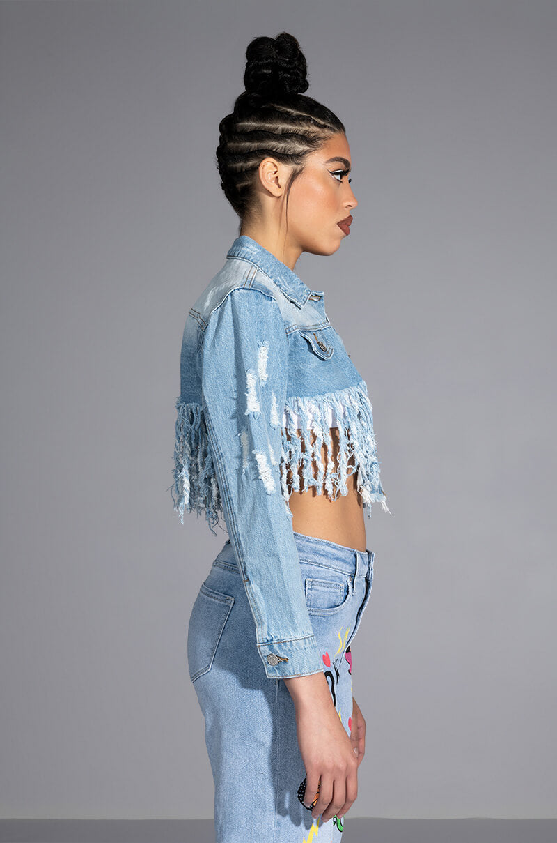 ULTRA CROP DENIM JACKET WITH PATCHES