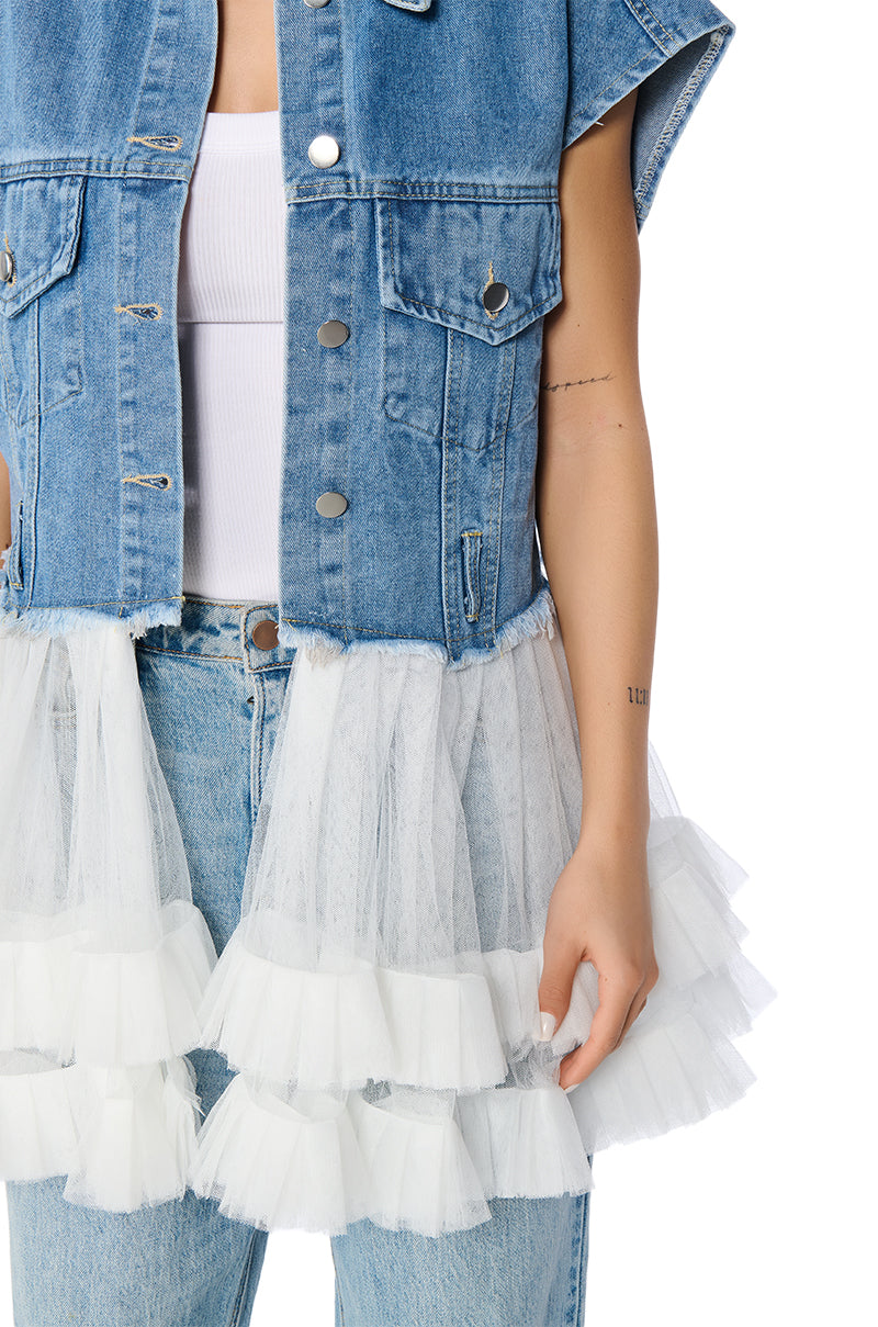 TULLE PEPLUM DENIM VEST