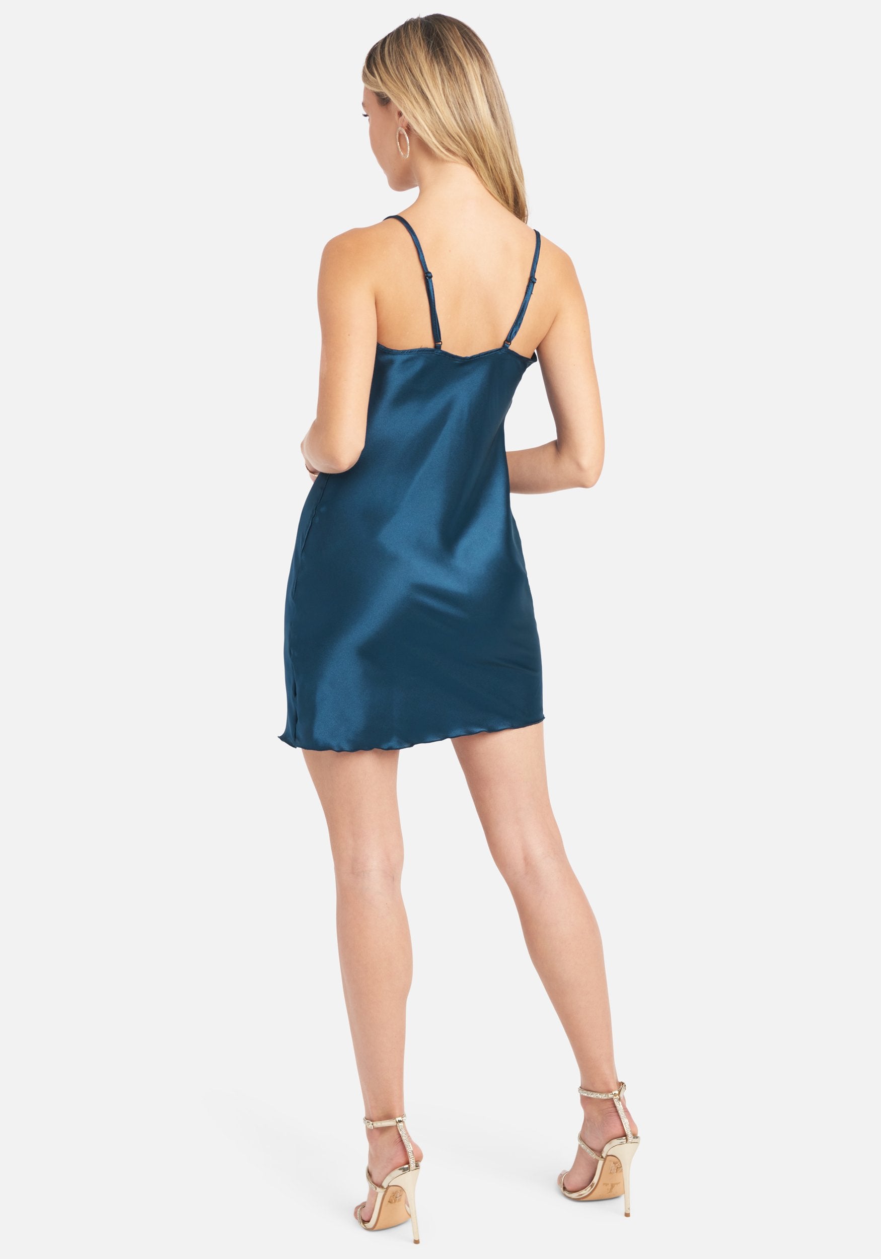 Satin Cowl Neck Slip Mini Dress