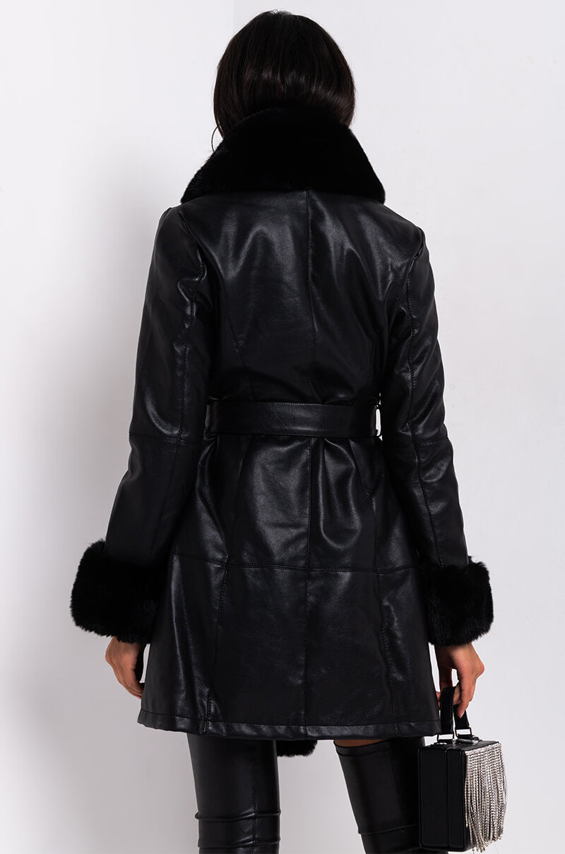 GRAM GIRL PU DRESSY COAT WITH FAUX FUR COLLAR AND WRISTS