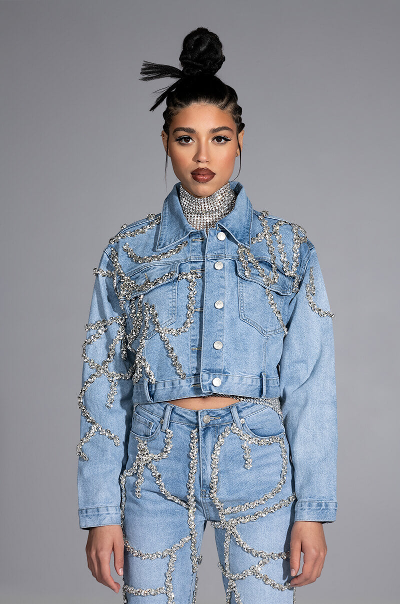 MAKE A WISH RHINESTONE EMBELLISHED DENIM JACKET