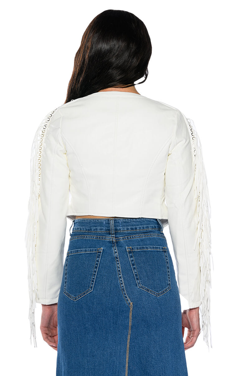 AZALEA WANG OLIVIER FRINGE JACKET IN WHITE