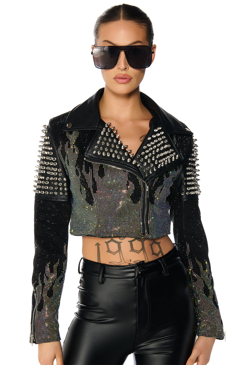 HOTFIX FLAME CROP MOTO JACKET