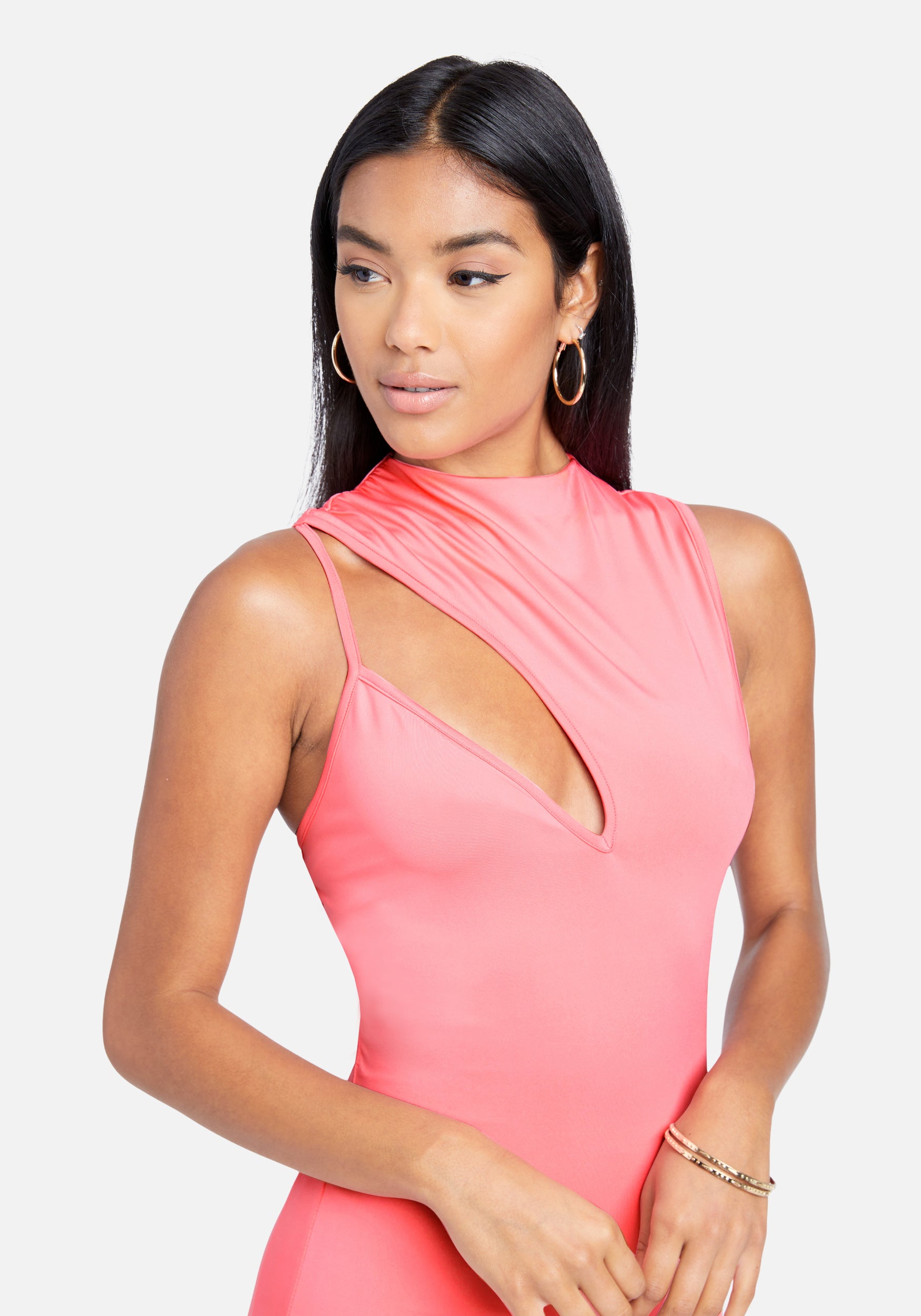 Asymmetrical Hem Slinky Midi Dress