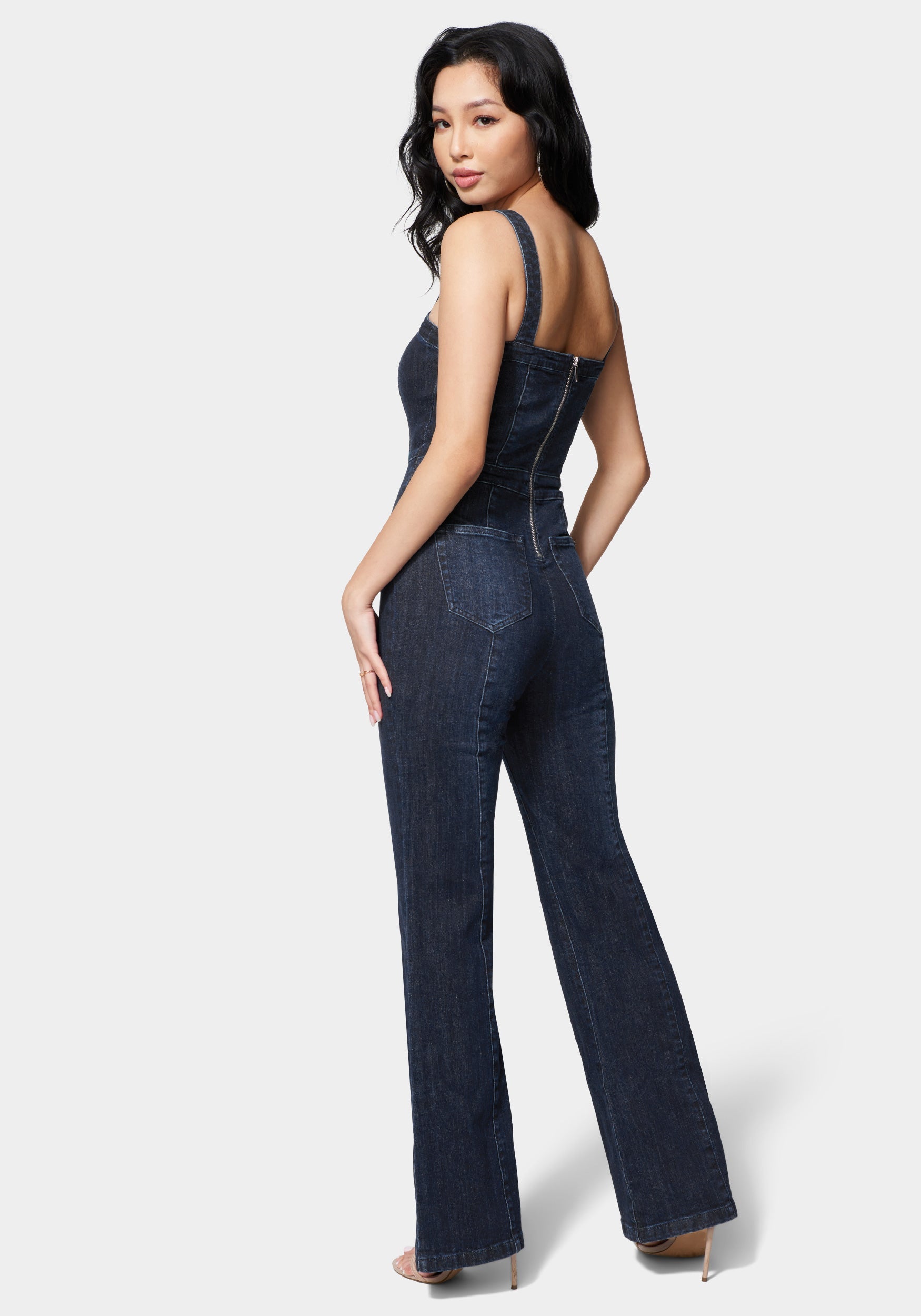 Wide Leg Multi Button Denim Jumpsuit