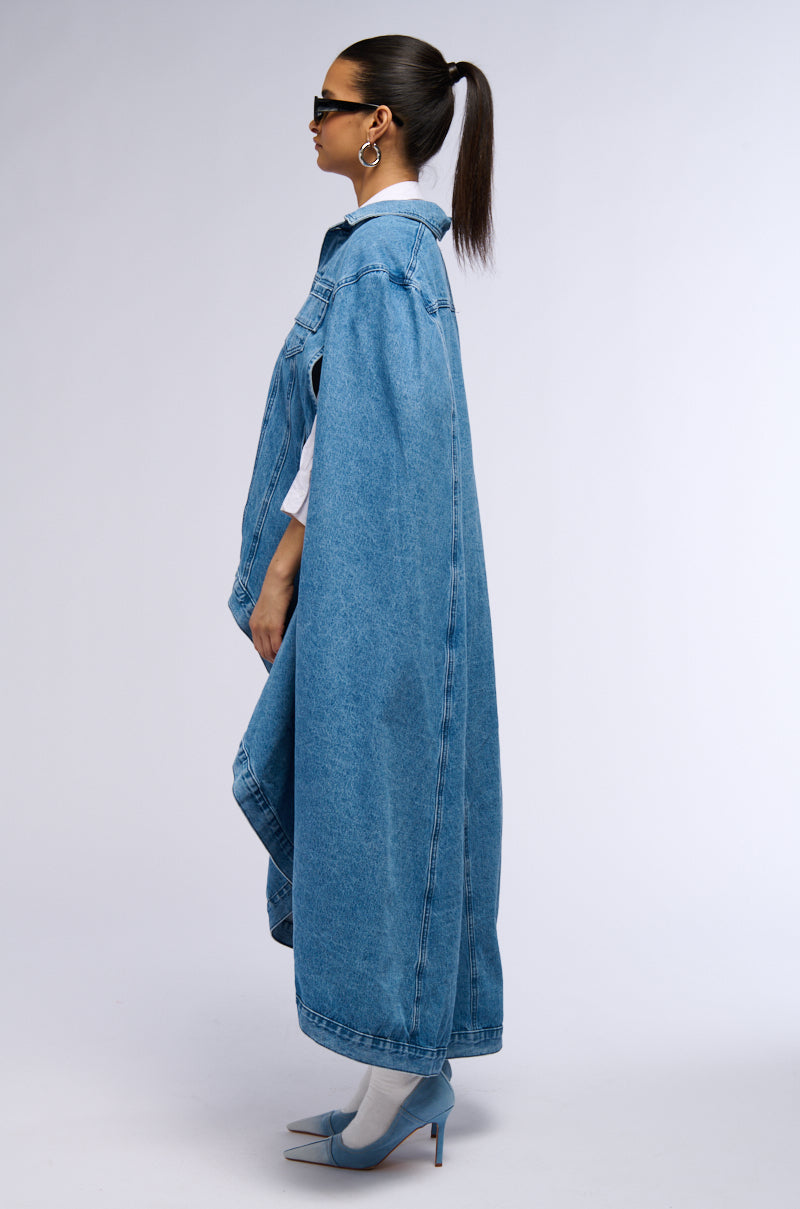 DON'T TALK LOUD MAXI DENIM PONCHO