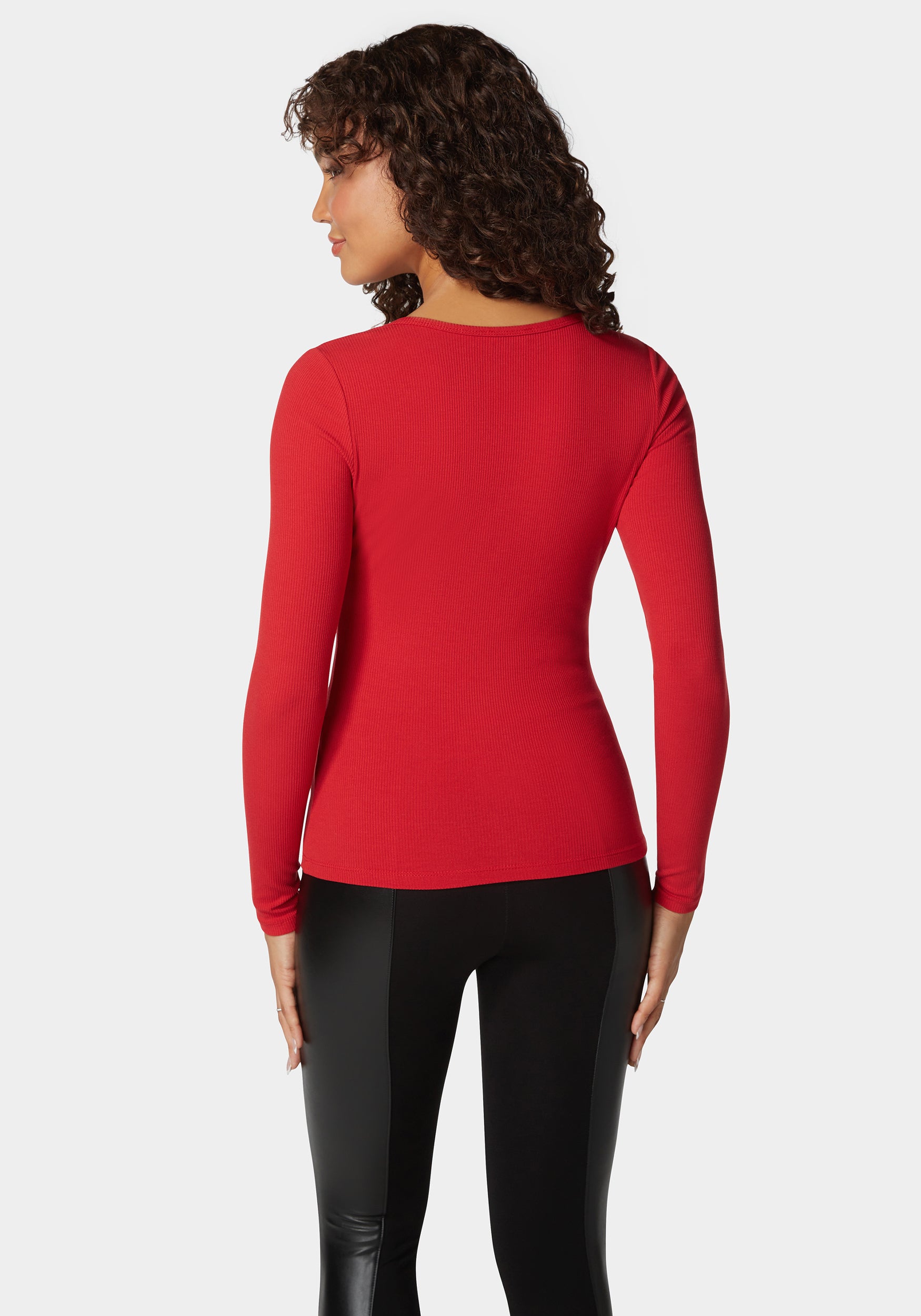 Long Sleeve Scoop Neck Bebe Logo Rib Top