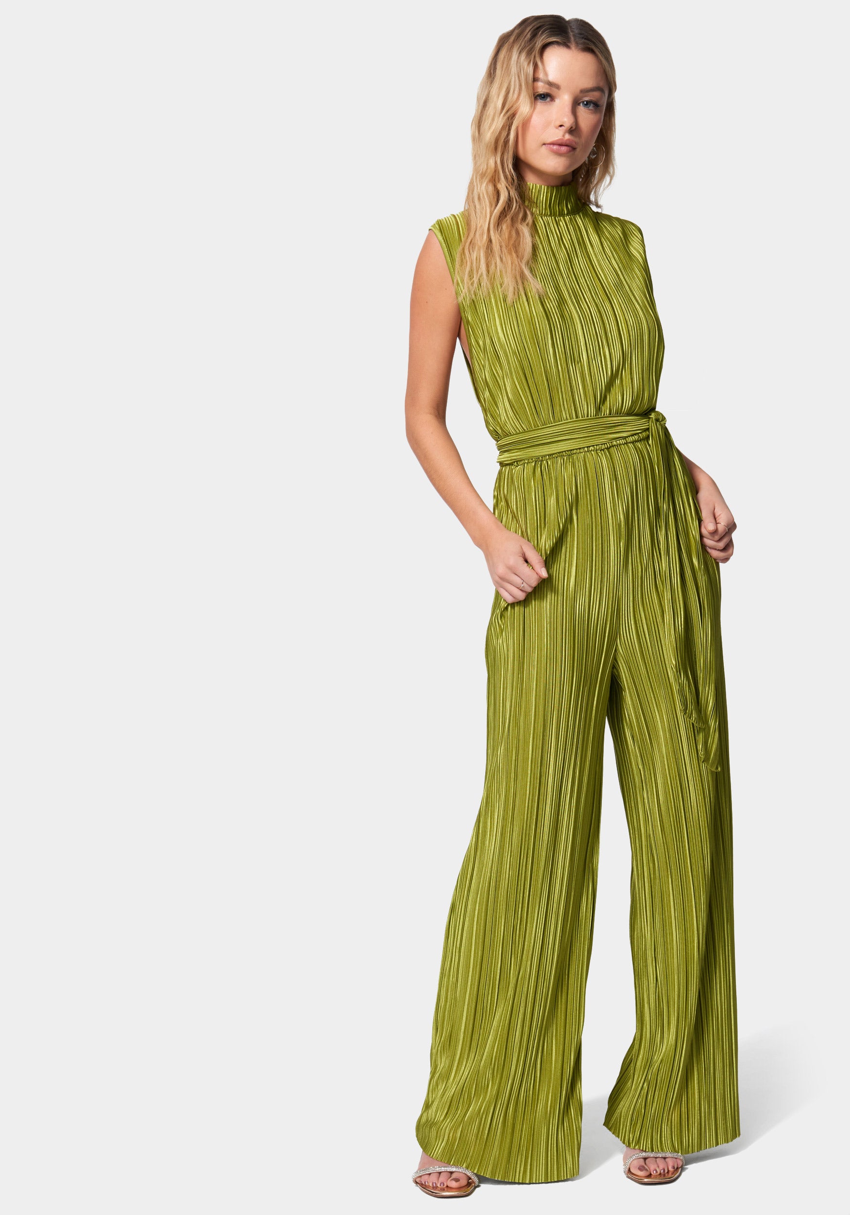 Knit Plisse Mock Neck Jumpsuit