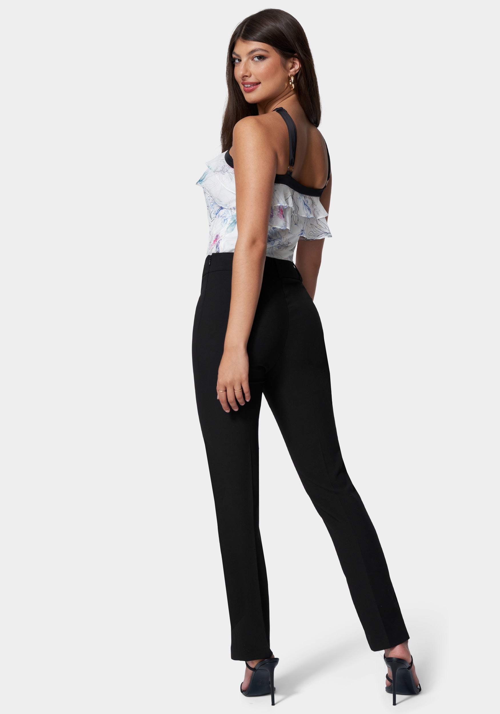 Front Slit Slim Leg Woven Pant