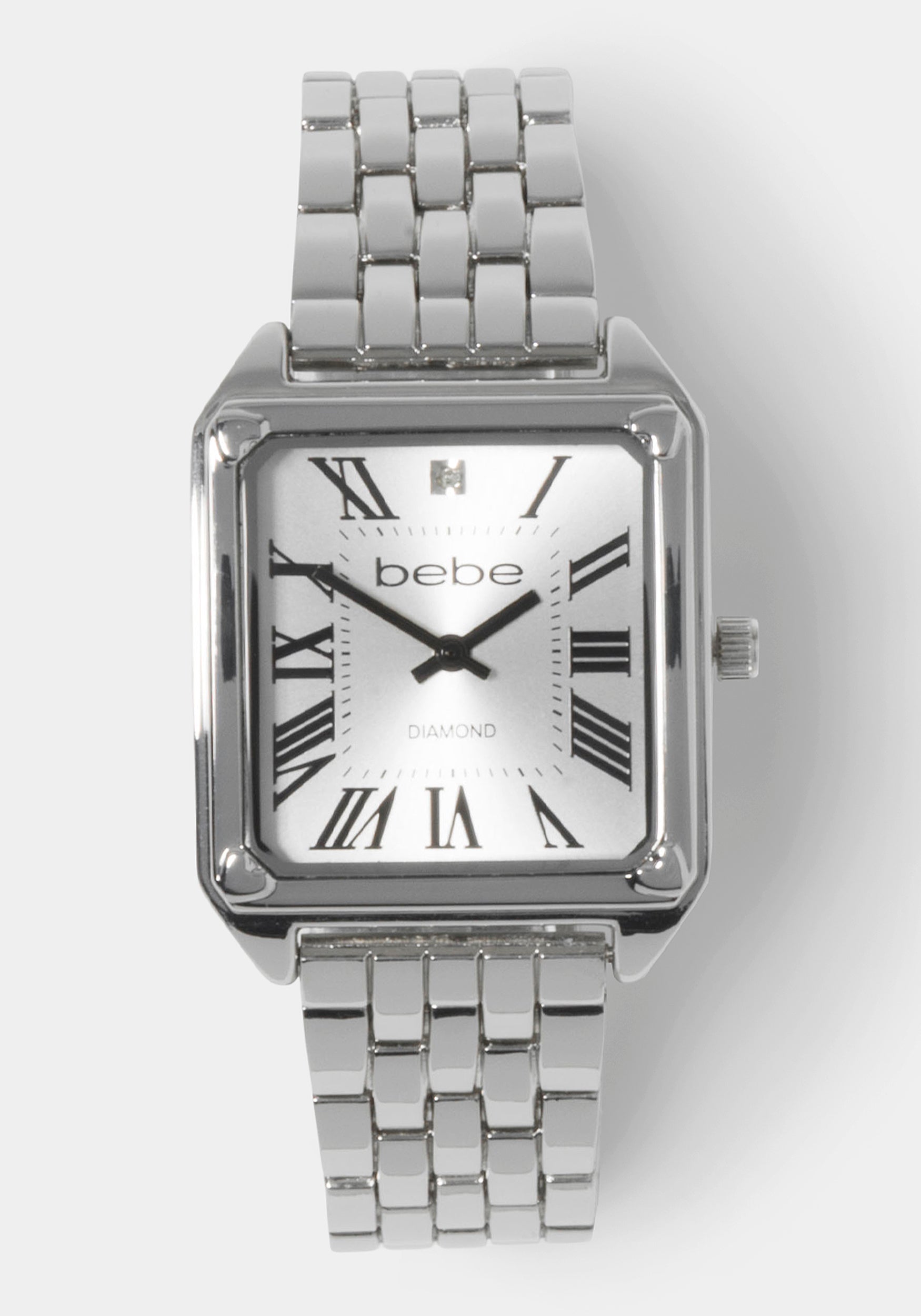 Silver Link Rectangle Bracelet Diamond Dial Watch