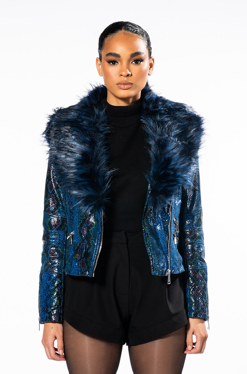 AZALEA WANG BENNY FUR COLLAR SNAKE JACKET