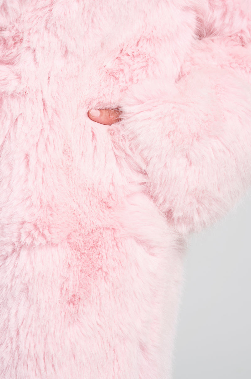 BEAR HUG LUXE FAUX FUR TRENCH COAT IN PINK