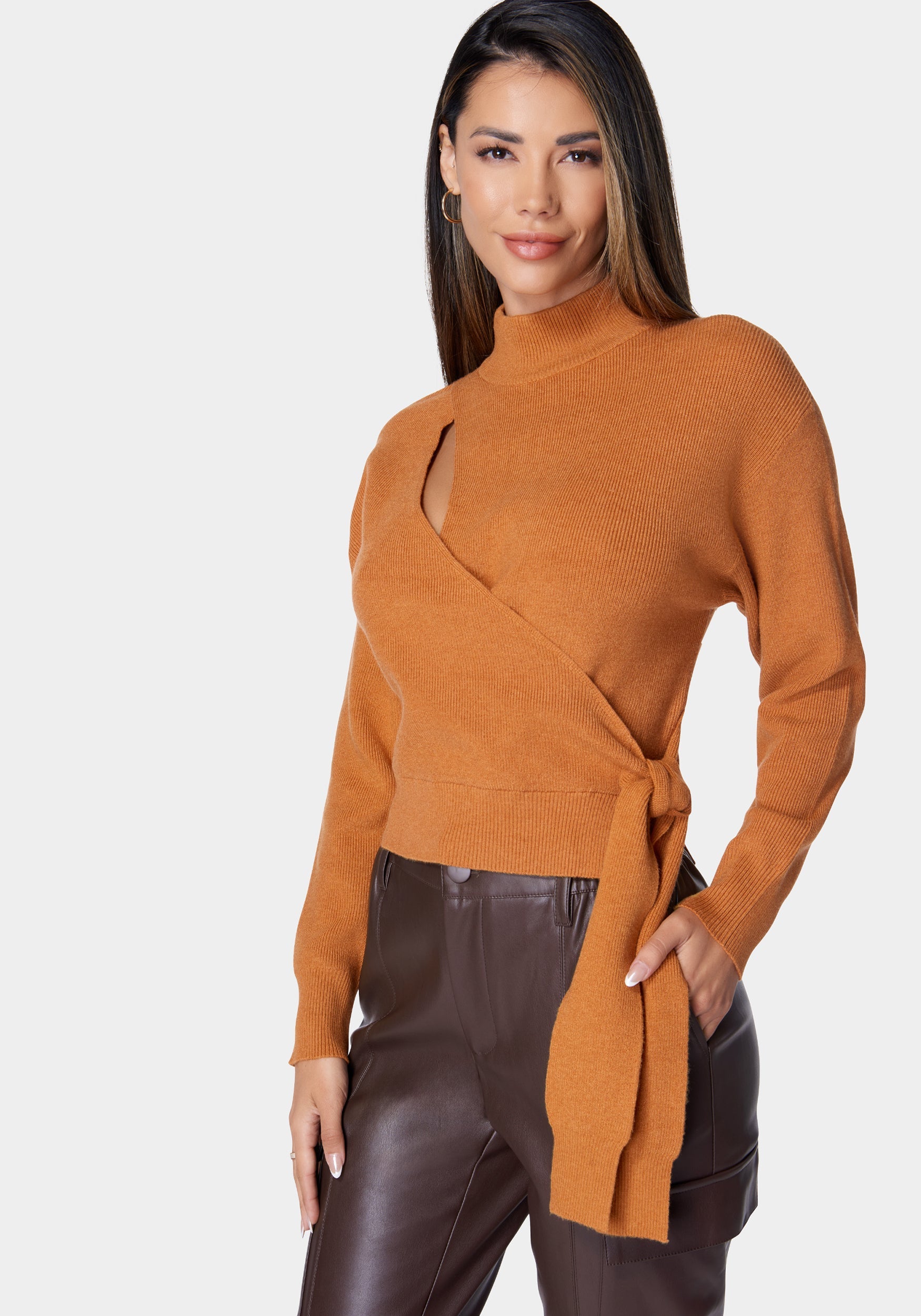 Wrap Front Mock Neck Sweater