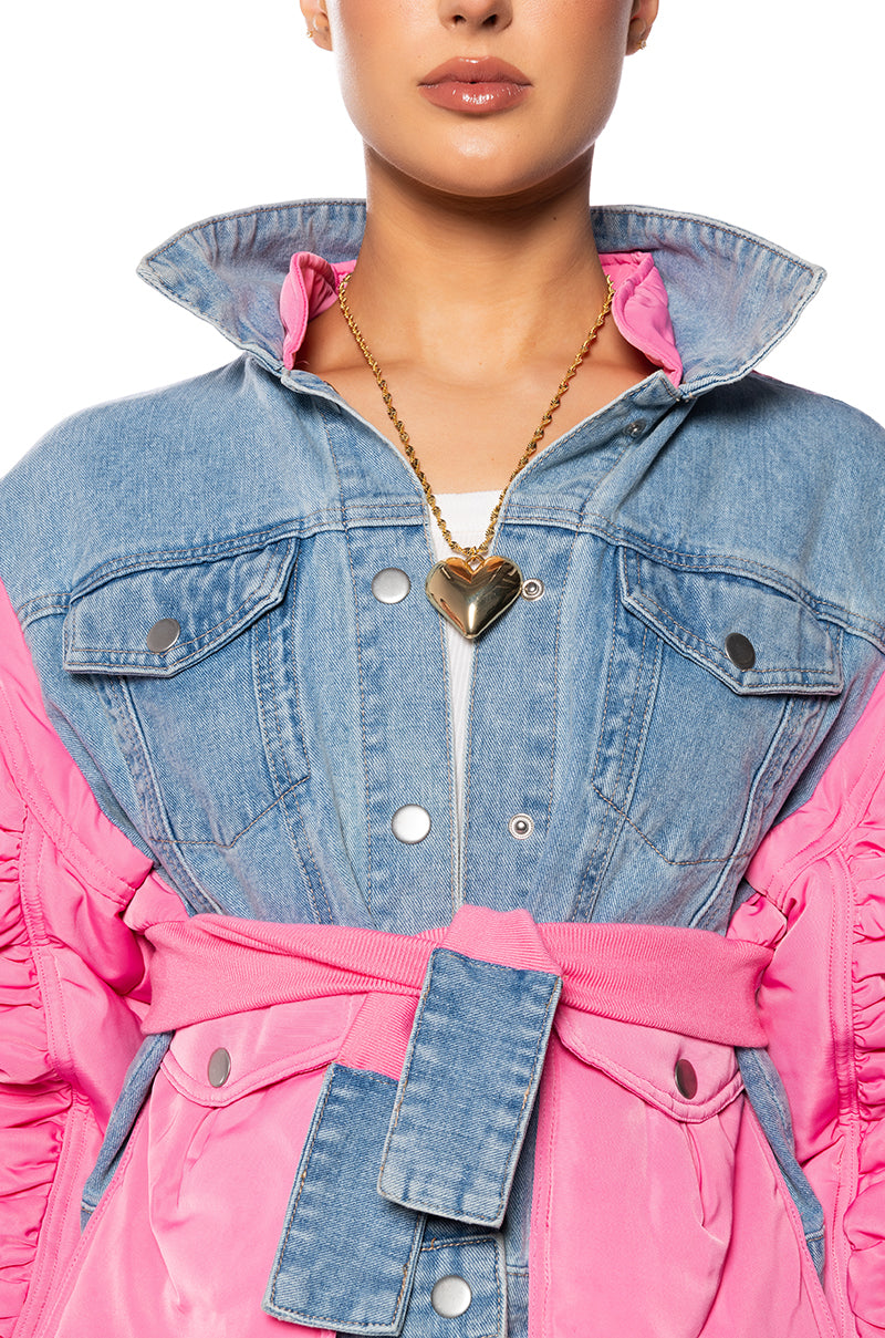 NYLON DENIM JACKET IN PINK