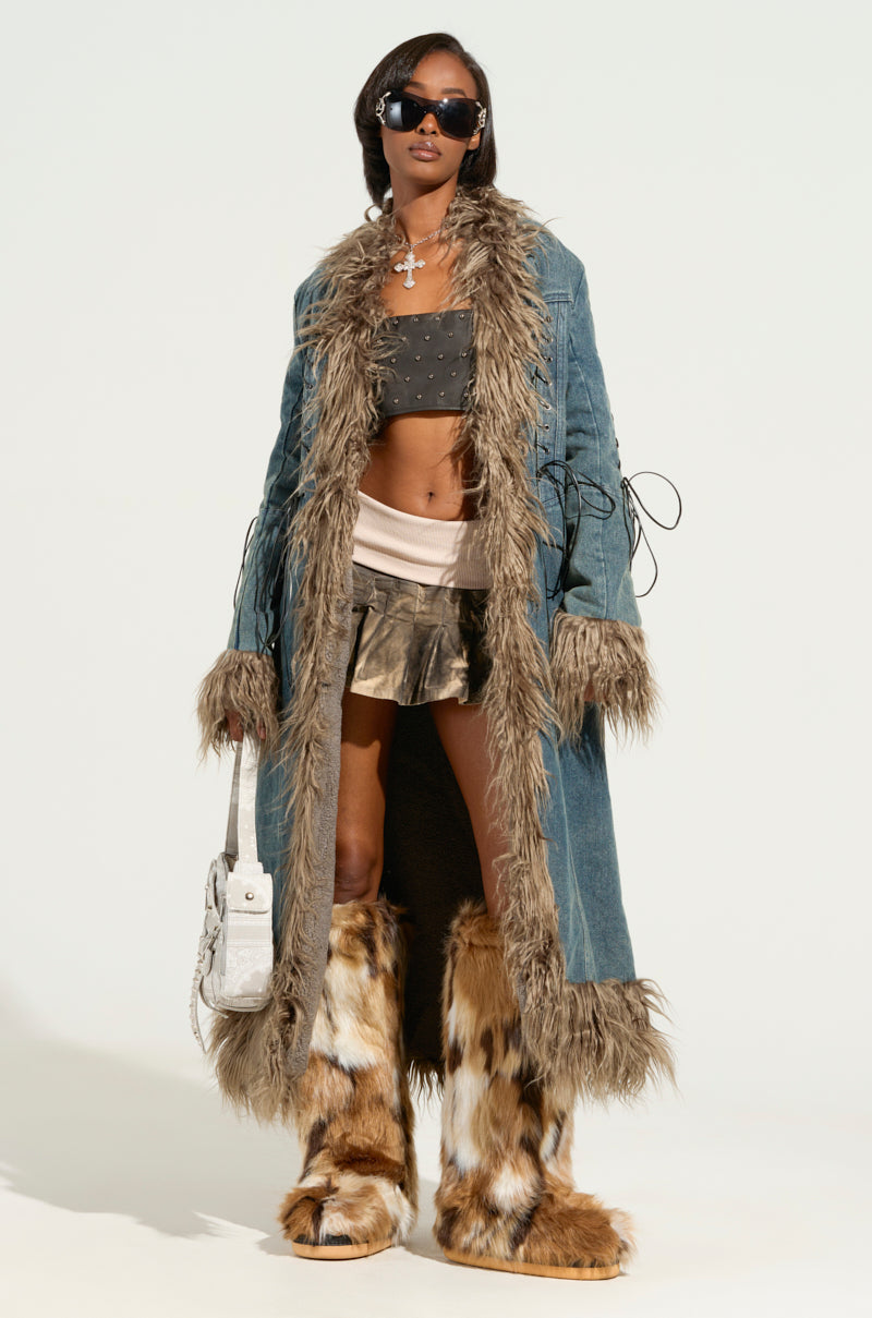 SADE FUR TRIM DENIM TRENCH