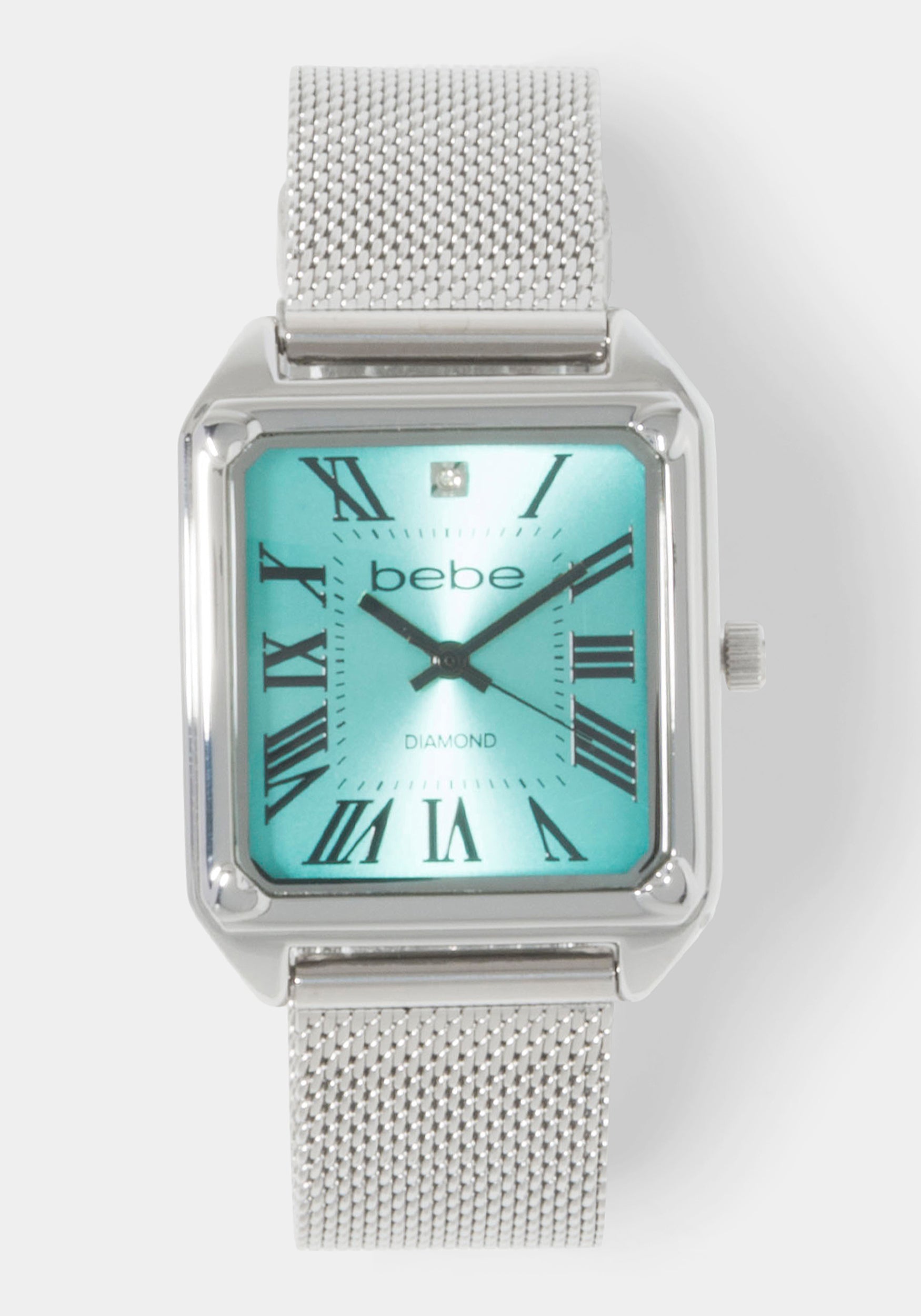 Silver Mesh Strap Rectangle Diamond Dial Watch