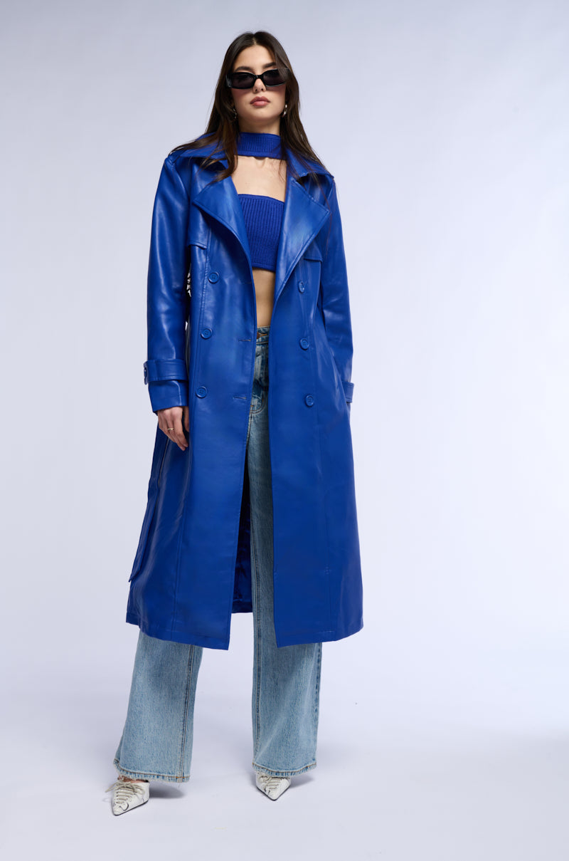 SANDO BLUE PU TRENCH COAT