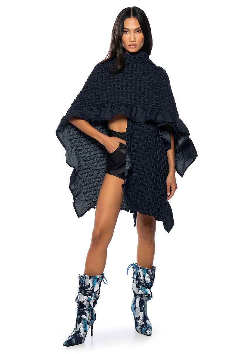 DENIM WEAVE EFFECT PONCHO